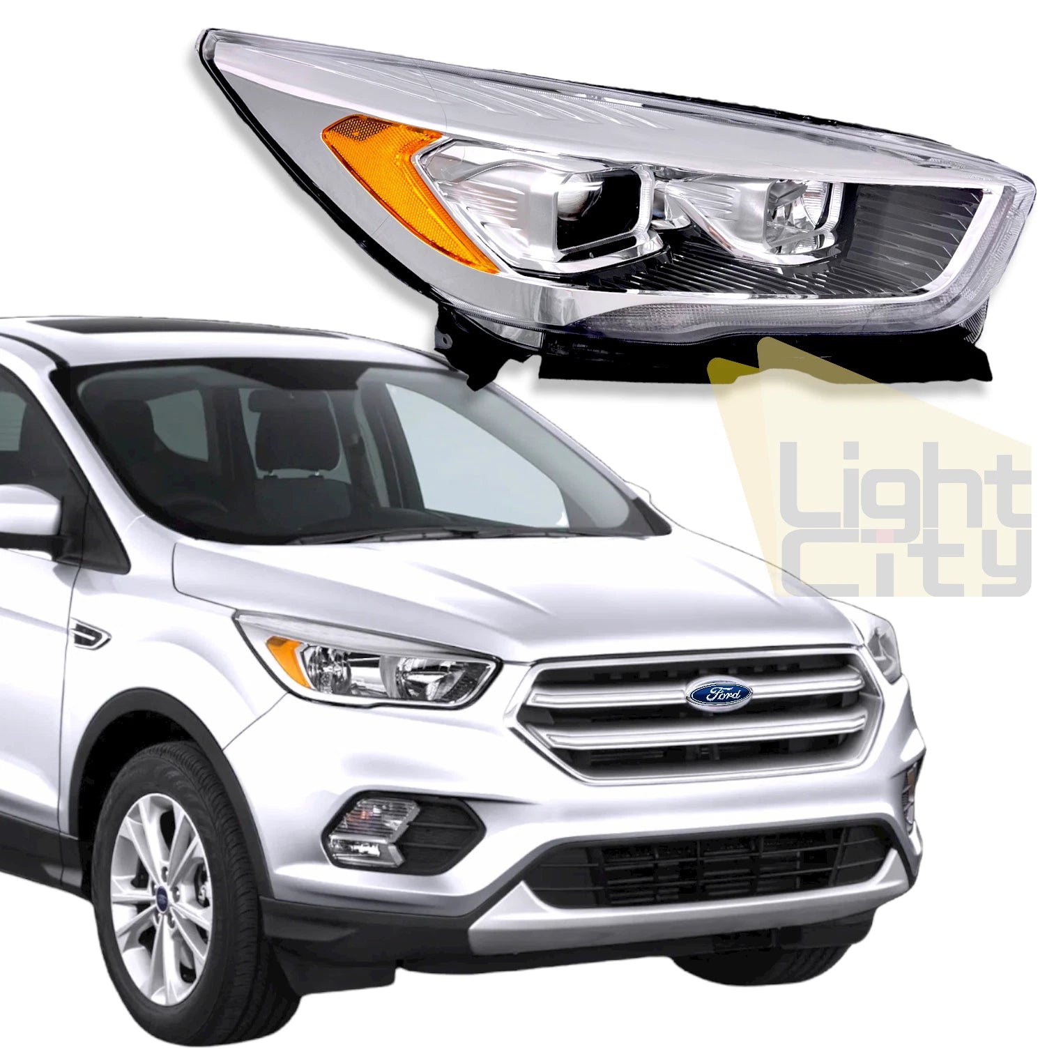 Right Side Headlight for Ford Escape (2017–2019) (HID, LED Accent) RH
