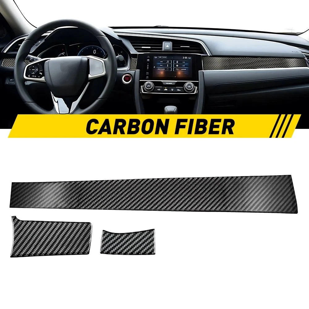 3X Carbon Fiber Center Dashboard Console Cover Trim for Honda Civic (2016–2021)