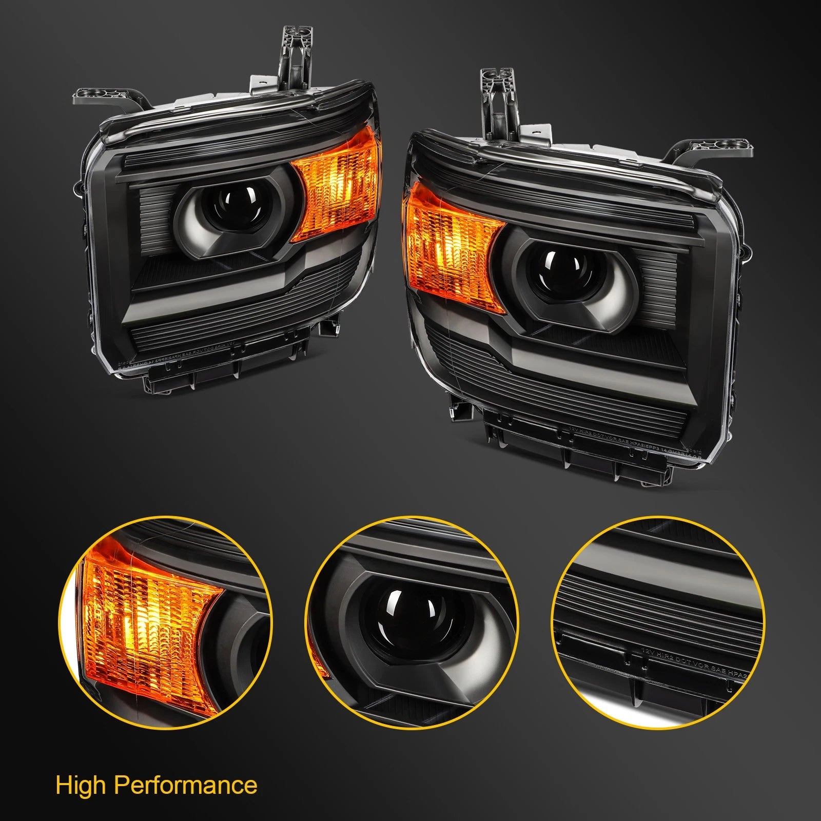 2X LED Headlights Assembly for GMC Sierra 1500 2500HD 3500HD (2014–2019)