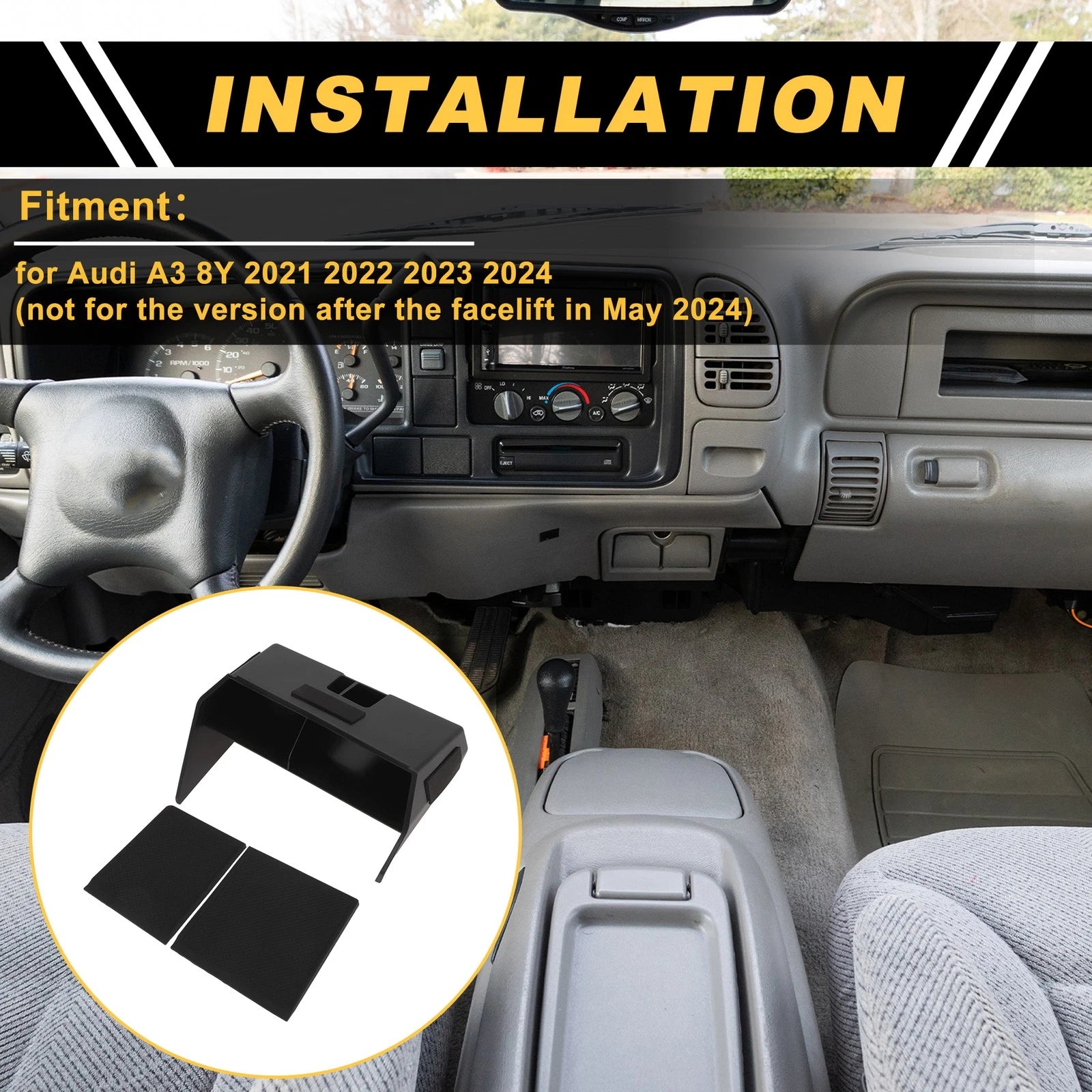 Center Console Armrest Organizer Tray for Audi A3 8Y (2021–2024) Black Plastic