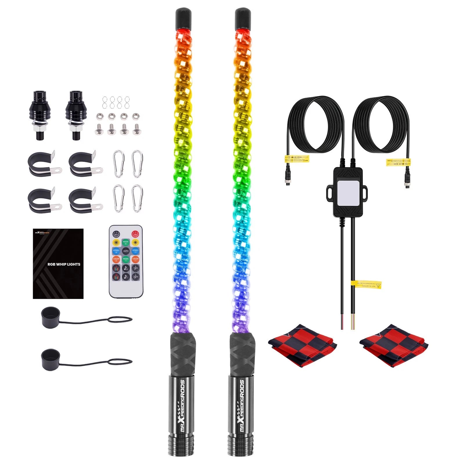 2X 2FT RGB LED Whip Lights for Polaris RZR (YYYY–YYYY)