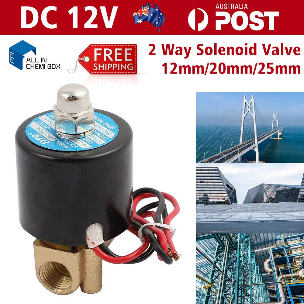 2 Way Solenoid Valve for DC 12V (Water, Air, Gas, Oil)