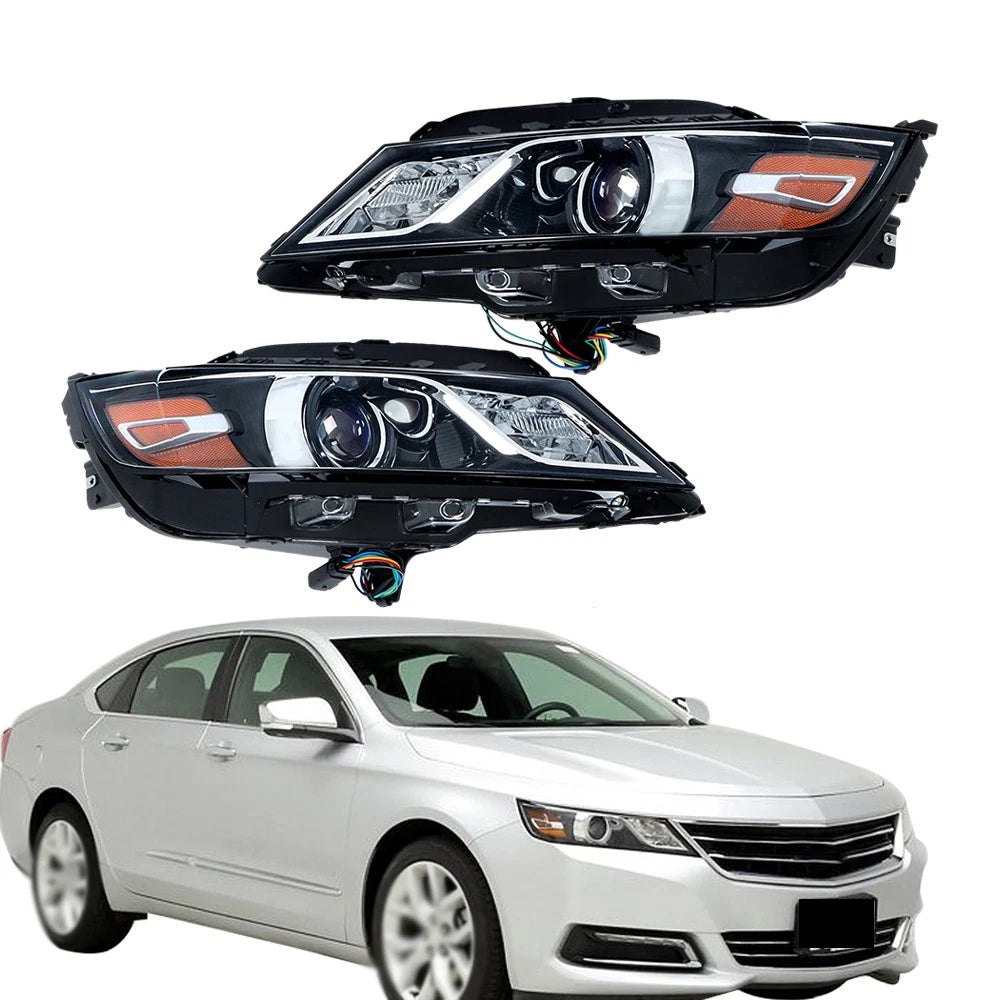 Set of 2 Black Halogen Headlights for Chevrolet Impala (2015–2020)
