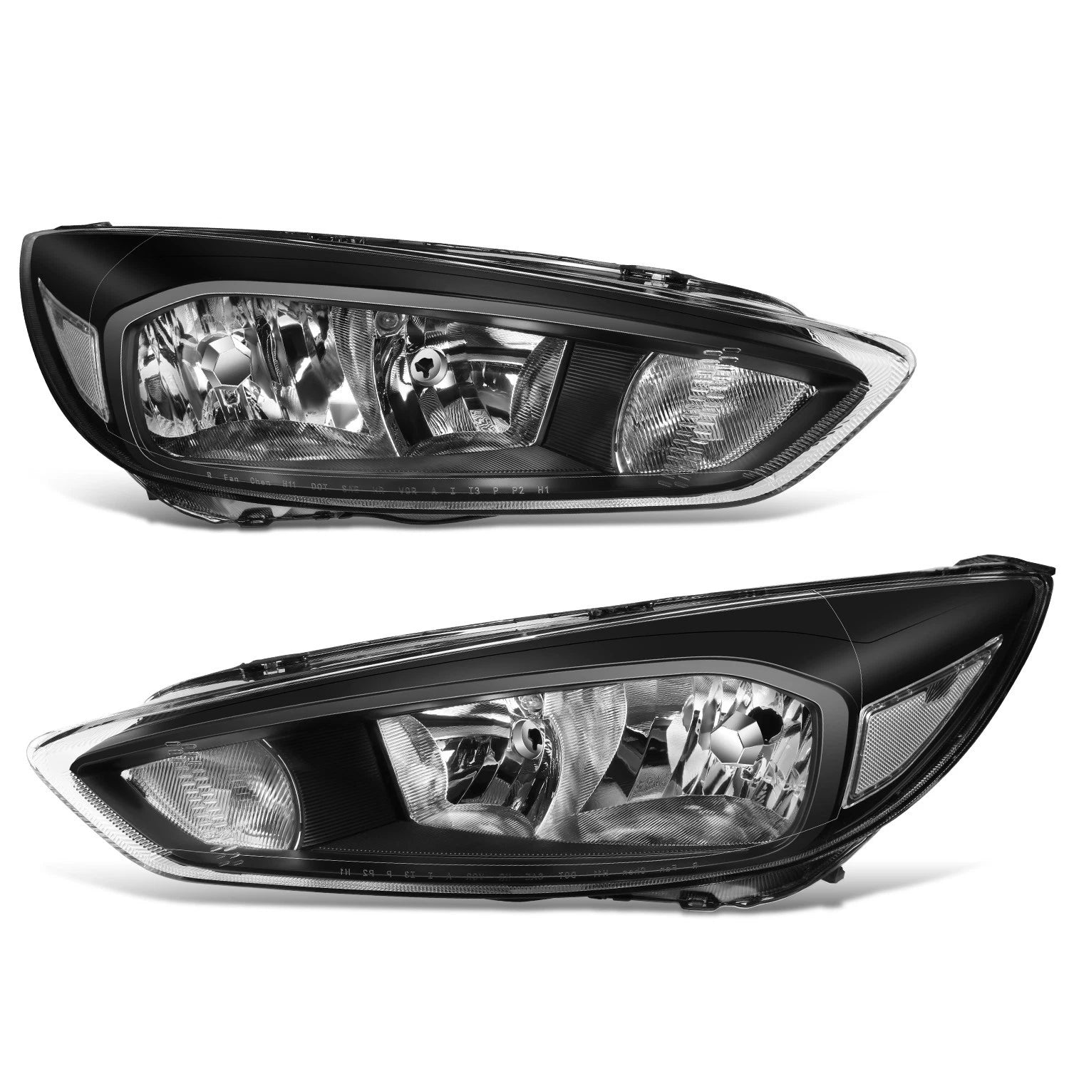 Pair of Black Housing Clear Side Headlights for Ford Focus (2015–2018)