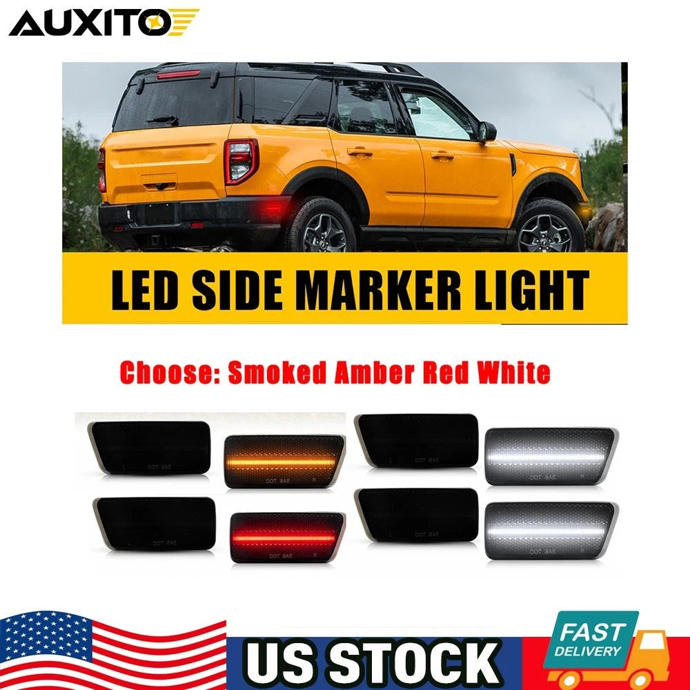 Smoked Amber Red White LED Bumper Side Marker Lights for Ford Bronco (2021–2023)