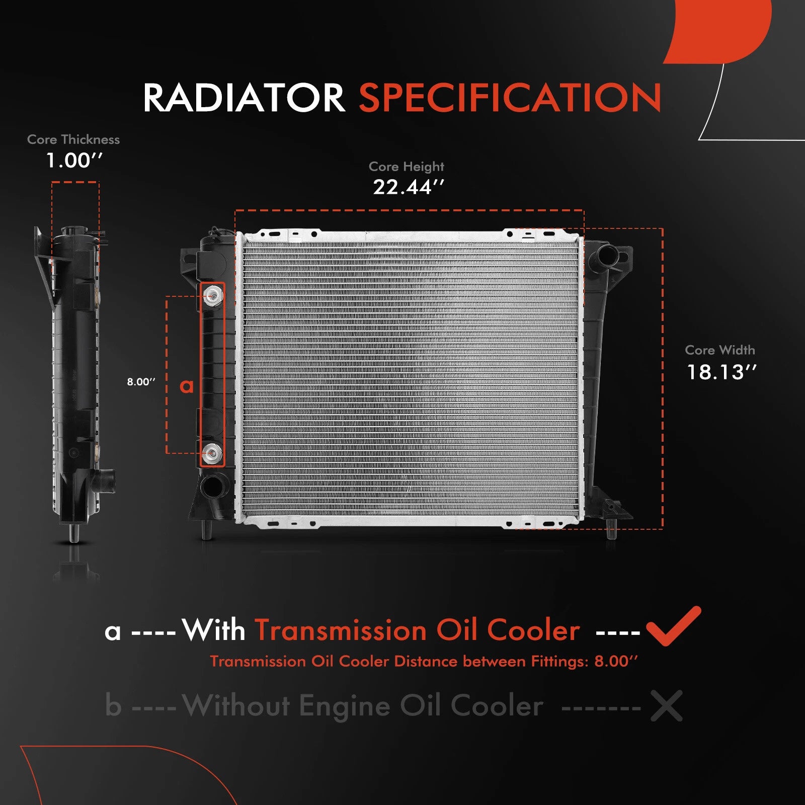 Radiator with Transmission Oil Cooler for Ford Mercury