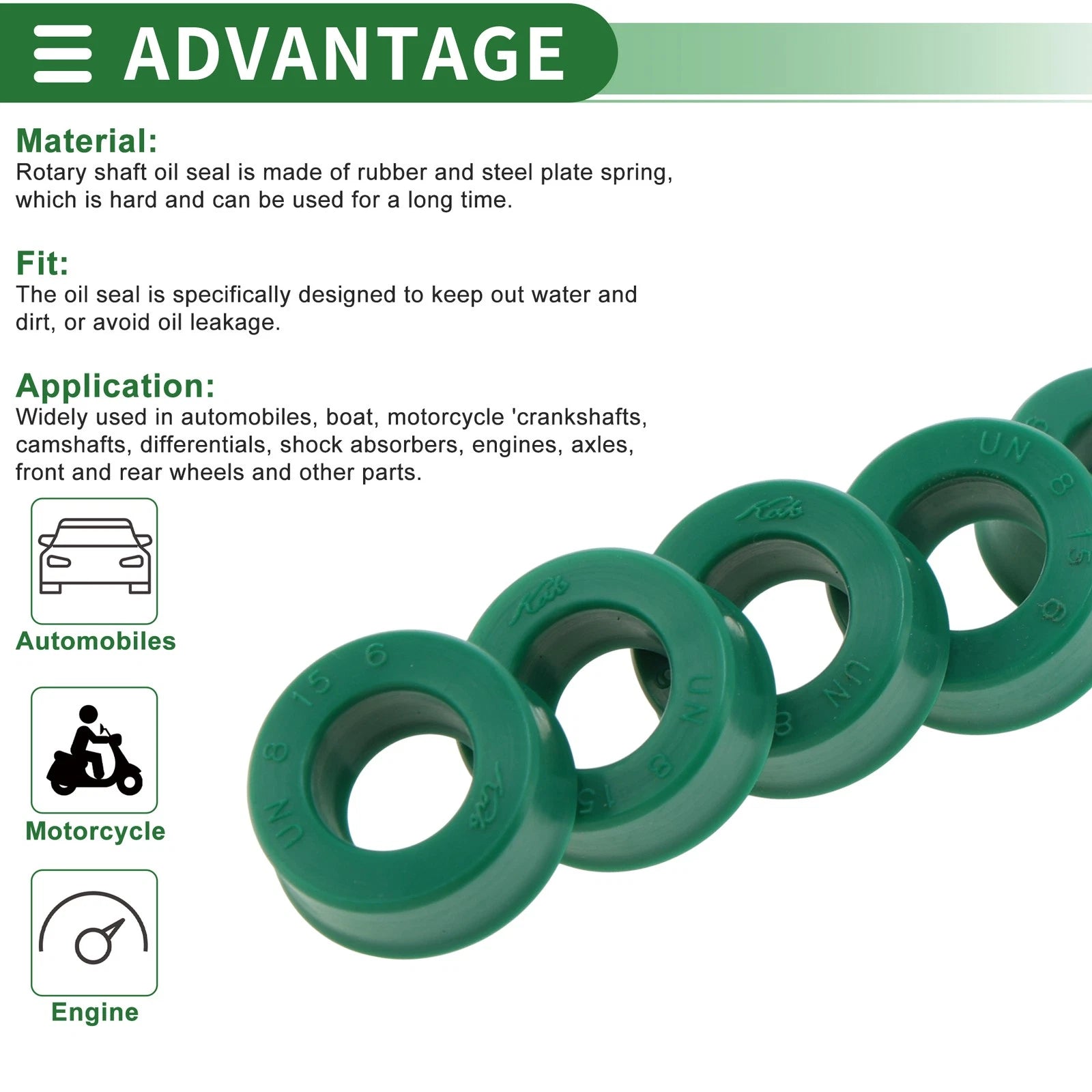 Set of 5 Oil Seal Ring 8x15x6mm for Rotary Shaft (High Pressure)