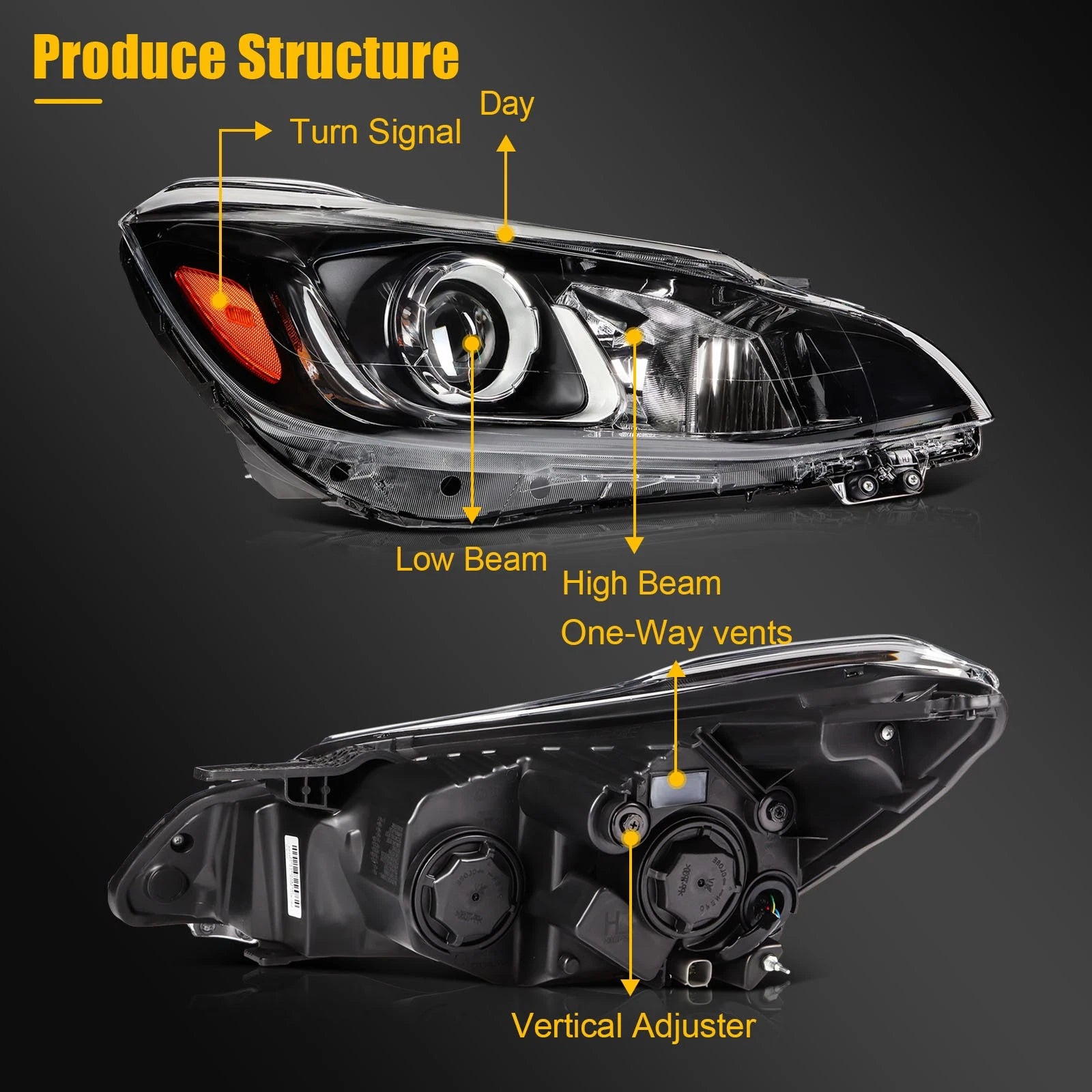 Pair of Headlights for Chevy Spark (2019–2022) Black Housing Projector