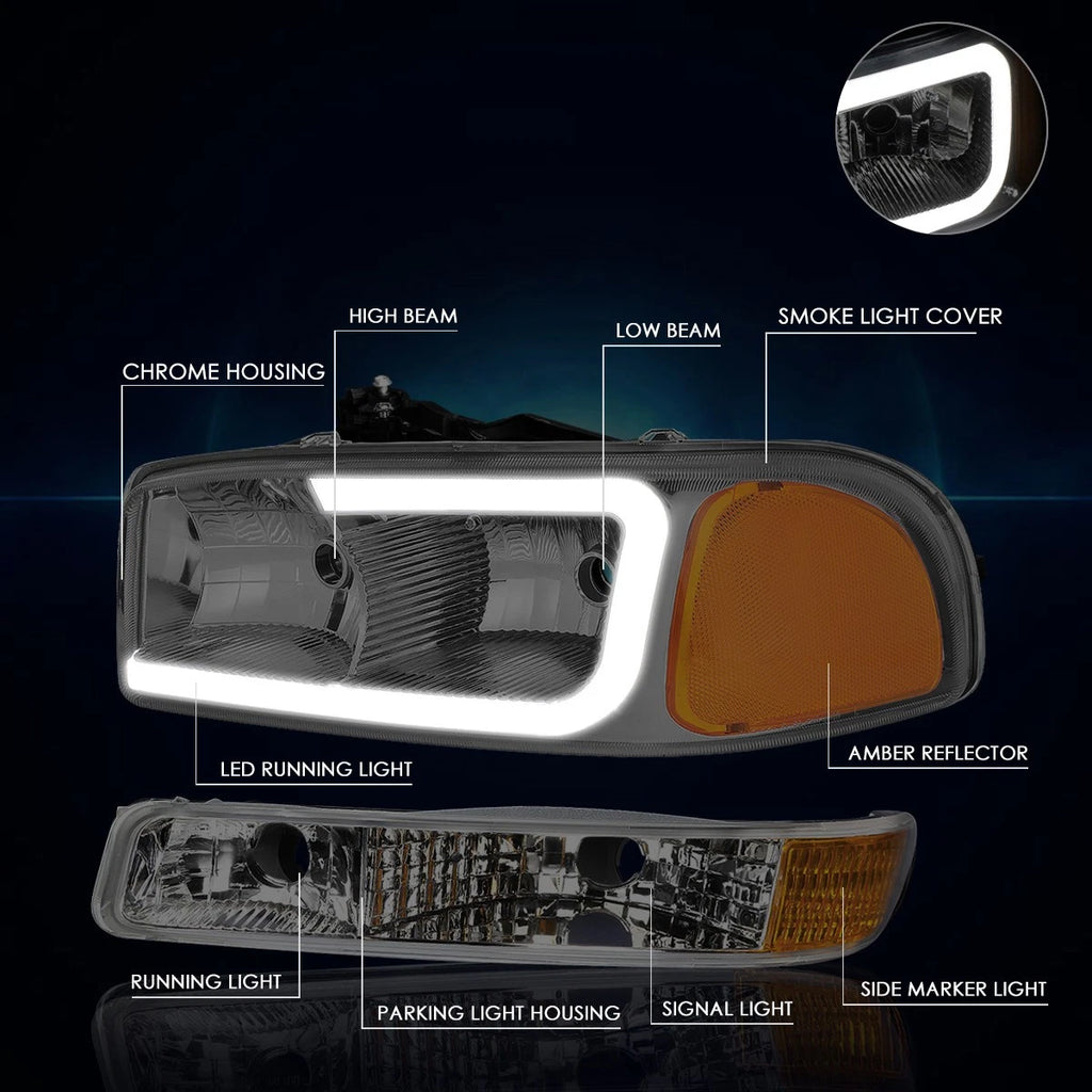 Set of 4 LED DRL Headlights with Bumper Lamp for GMC Sierra/Yukon XL (1999–2007)