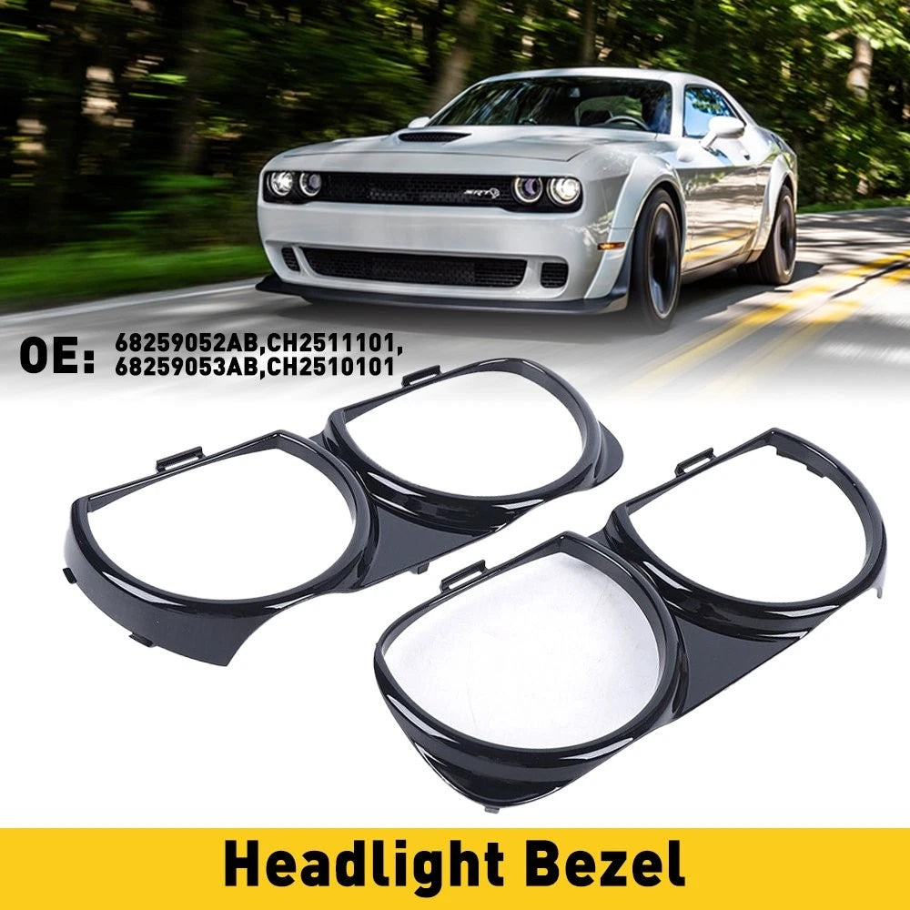 Set of 2 Front Headlight Bezel Lamp Cover Trim for Dodge Challenger (2015–2021)