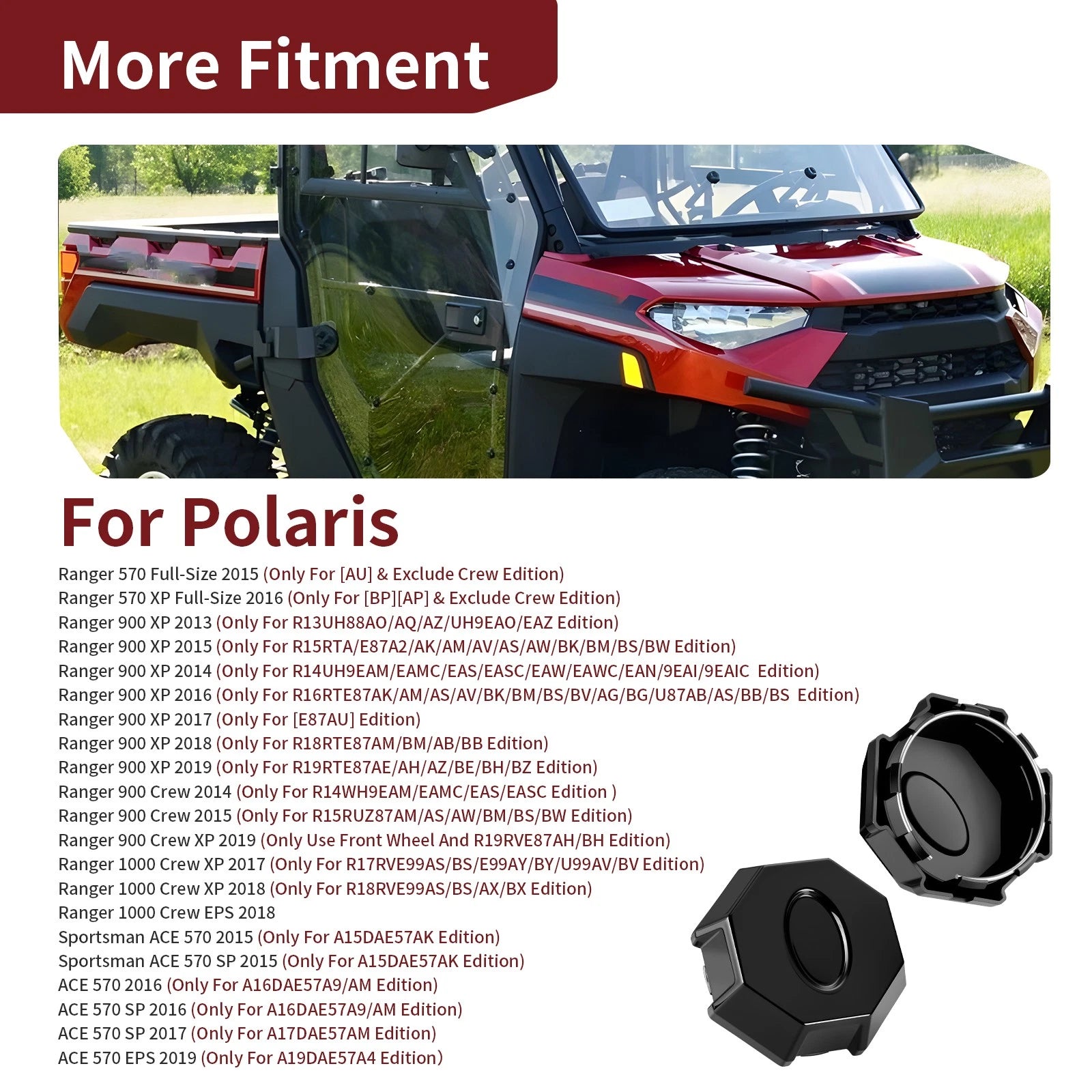 2X Wheel Caps for Polaris Ranger 570 900 1000 Crew XP (2013–2019)
