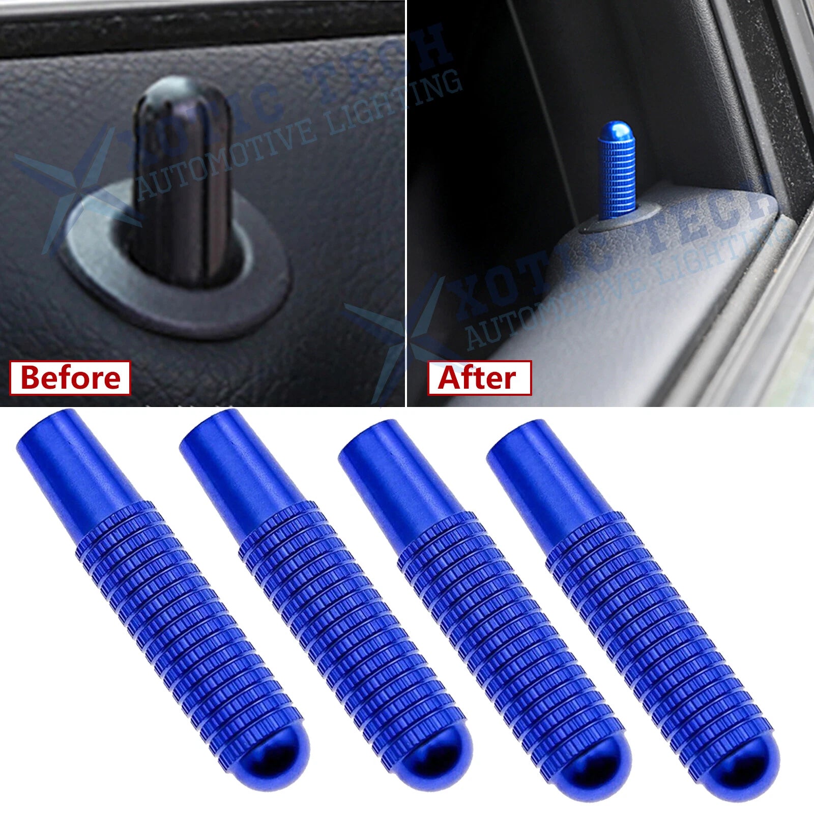 4x Blue Aluminum Interior Door Lock Knobs Cover for Mercedes CLA 200/250 (2019–2025)