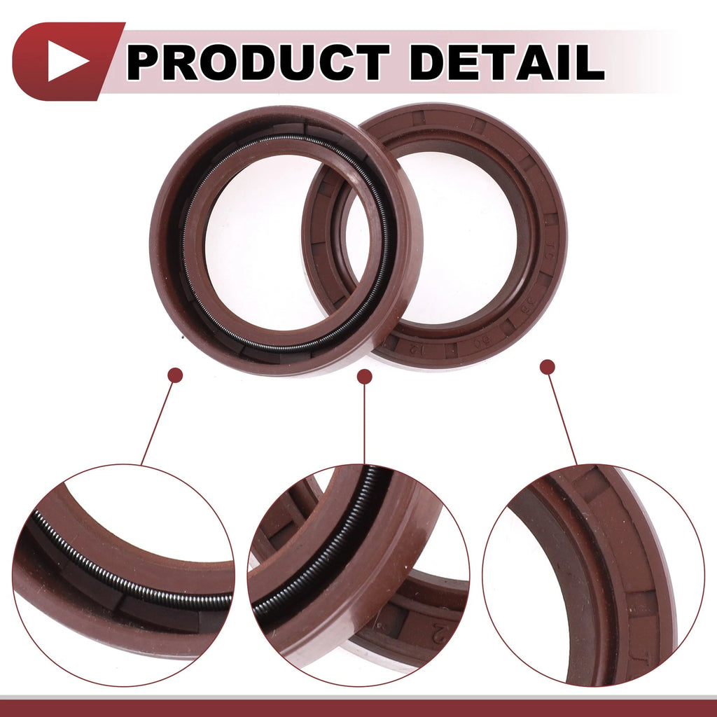 2X Oil Seal for Rotary Shaft (35x50x12mm) FKM Rubber Brown