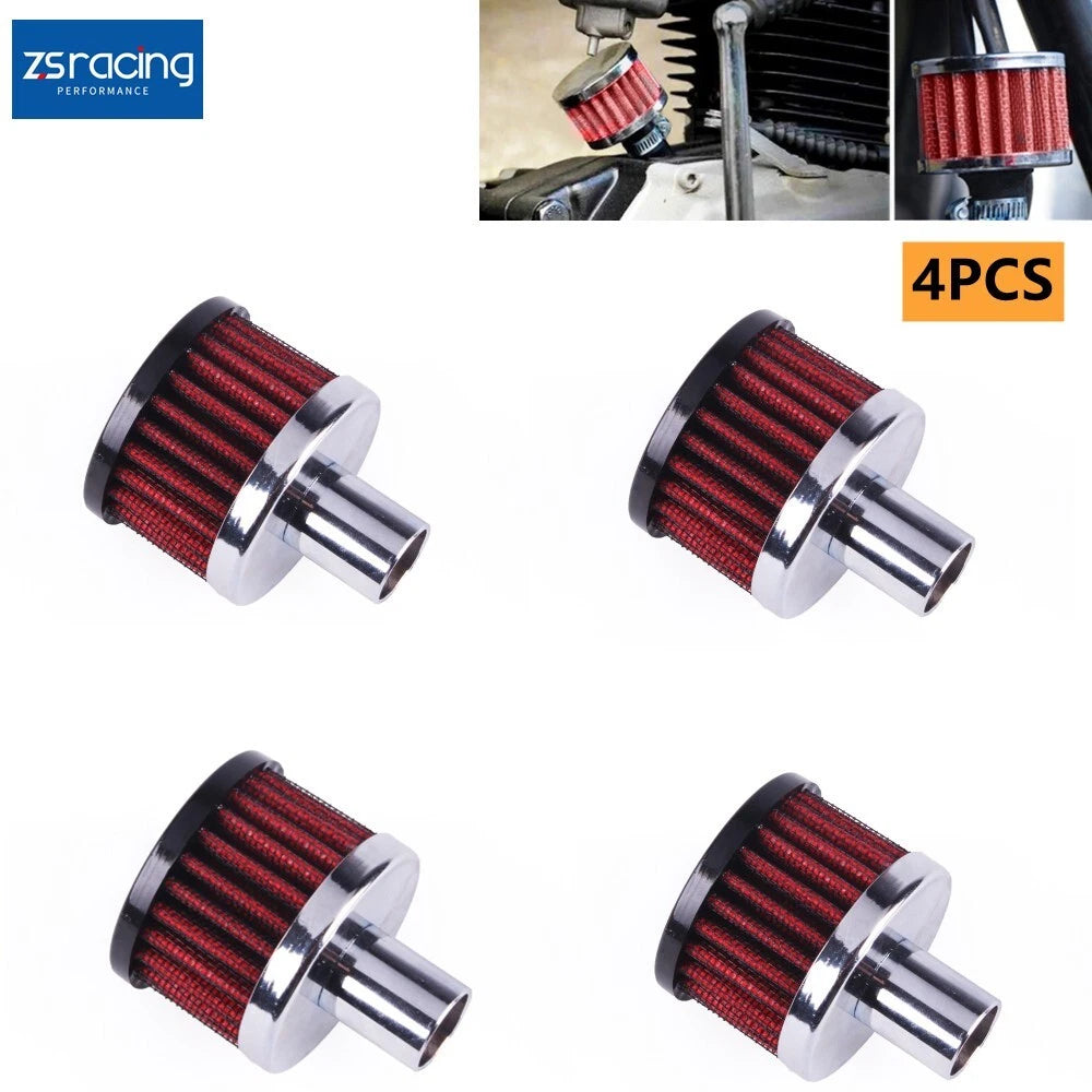 Set of 4 Chrome Air Intake Crankcase Breather Filters for 3/4 Inch Inlet
