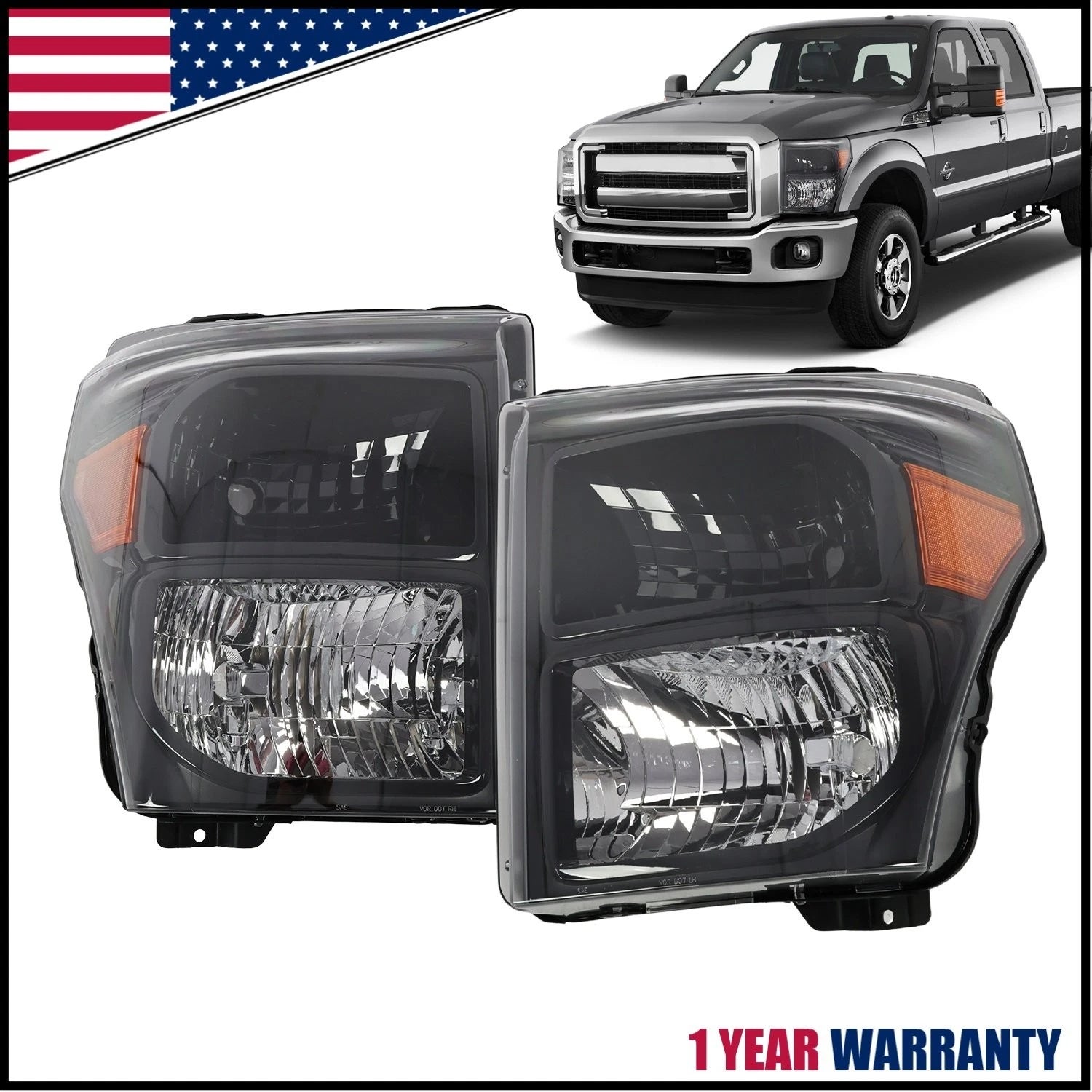 Black Smoke Headlights for Ford F250 F350 F450 Super Duty (2011–2016)