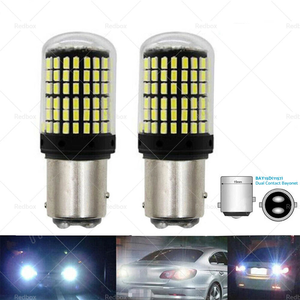 2X P21/5W BAY15D 1157 144SMD White LED Brake Light Bulbs for Cars