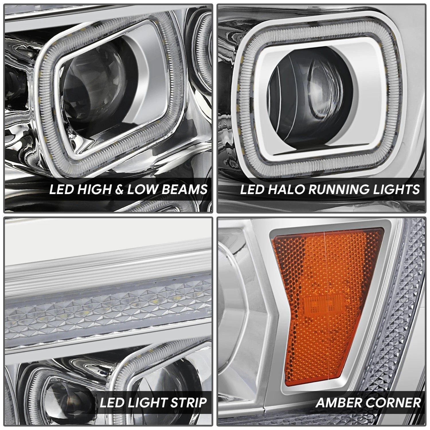 Pair of Chrome Amber LED Headlights for Ram 1500 Big Horn Laramie (2019–2024)