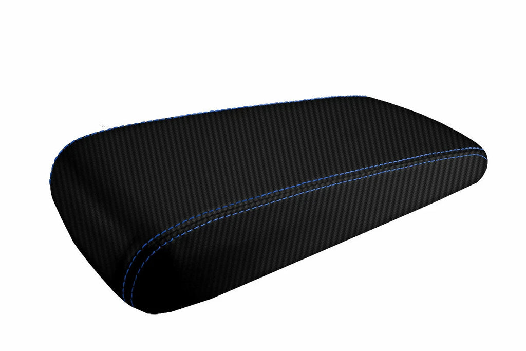 Console Lid Armrest Cover for Dodge Charger (2008–2010) Carbon Fiber Blue Stitch