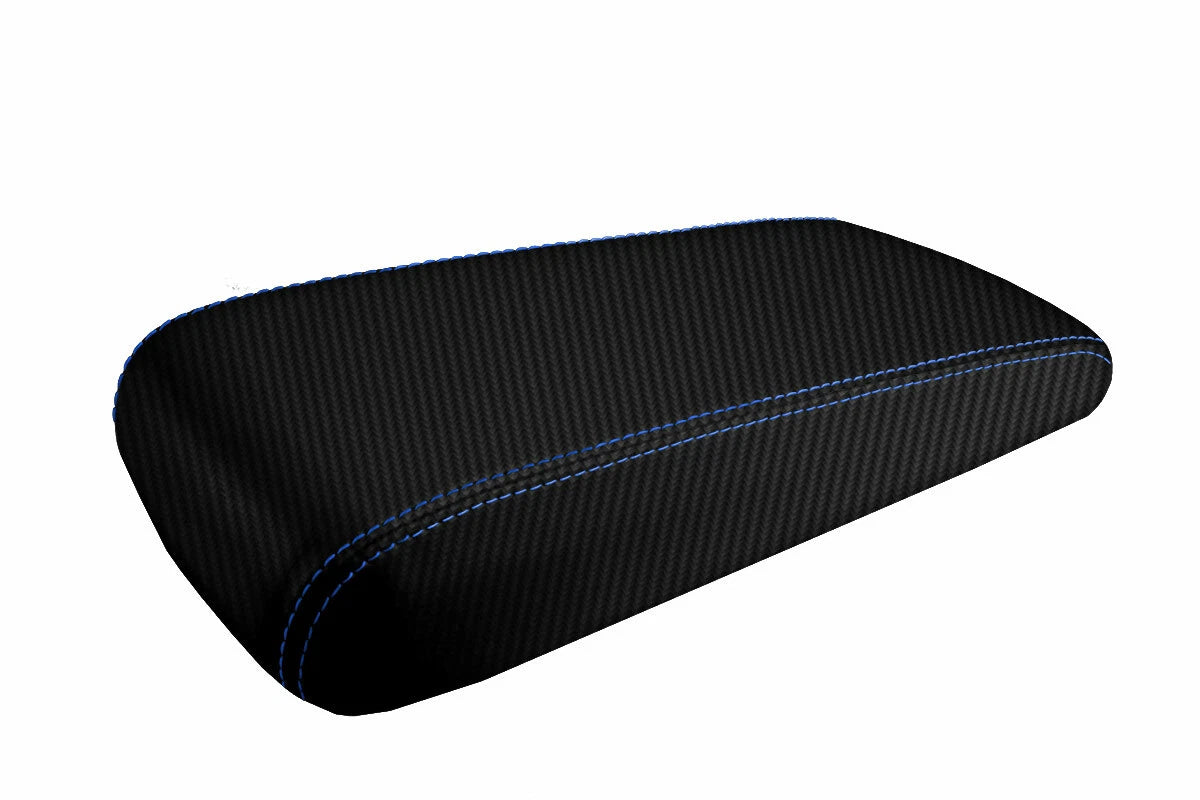 Console Lid Armrest Cover for Dodge Charger (2008–2010) Carbon Fiber Blue Stitch