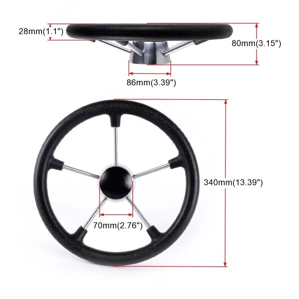 13.5" Black Stainless Steel Boat Steering Wheel for Marine Applications
