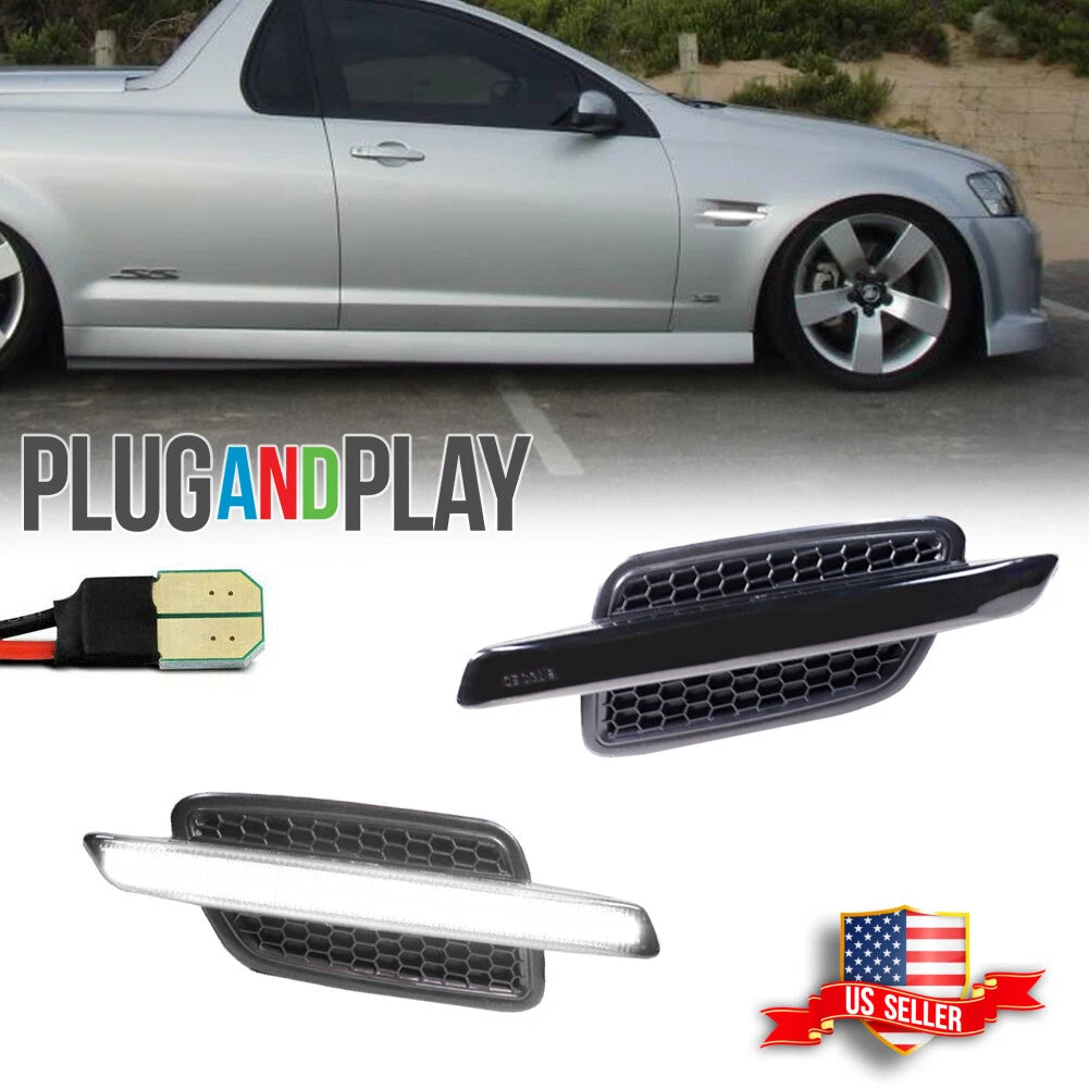 Set of 2 Black Smoke White LED Light Bar Fender Side Markers for Pontiac G8 (2008–2009)
