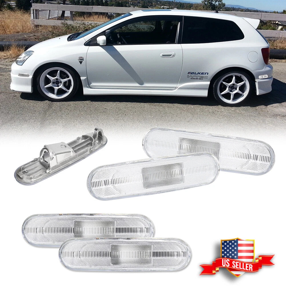 Set of 4 Chrome Bumper Side Marker Lights for Honda Civic Si (2002–2005)