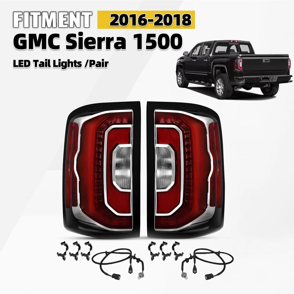 LED Tail Lights Pair for GMC Sierra 1500 (2016–2018) w/ Bulb & Accent Light