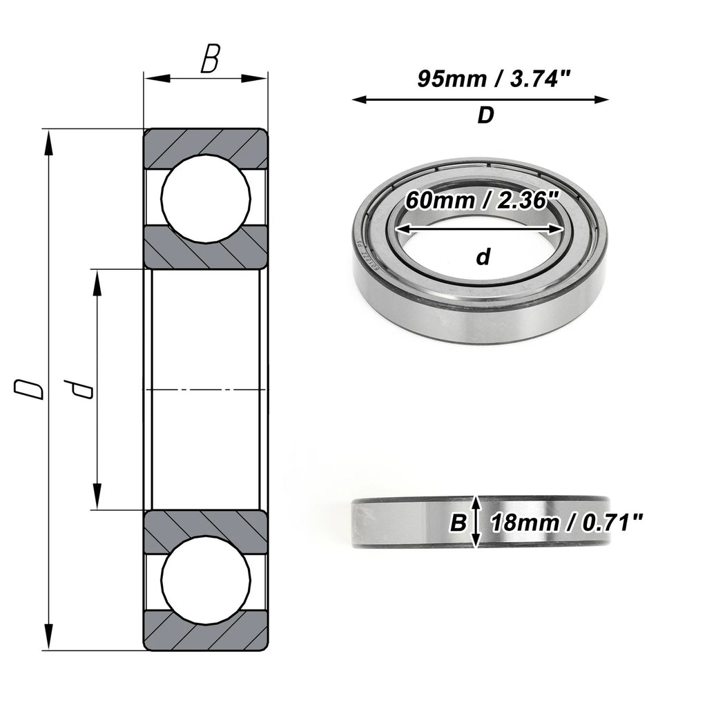 Deep Groove Ball Bearing 6012ZZ for Scooter Skateboard Wheel (P5 60x95x18mm)