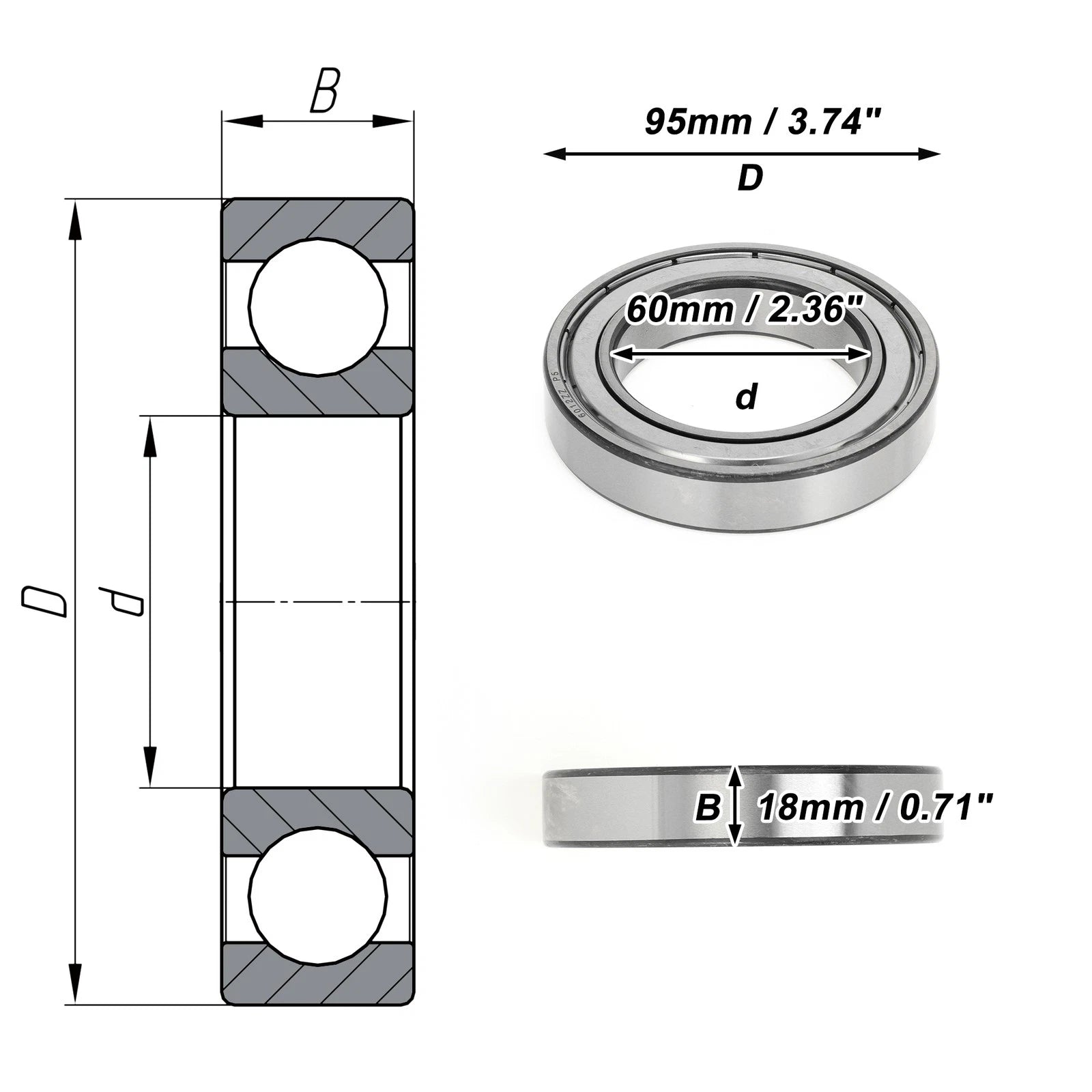 Deep Groove Ball Bearing 6012ZZ for Scooter Skateboard Wheel (P5 60x95x18mm)