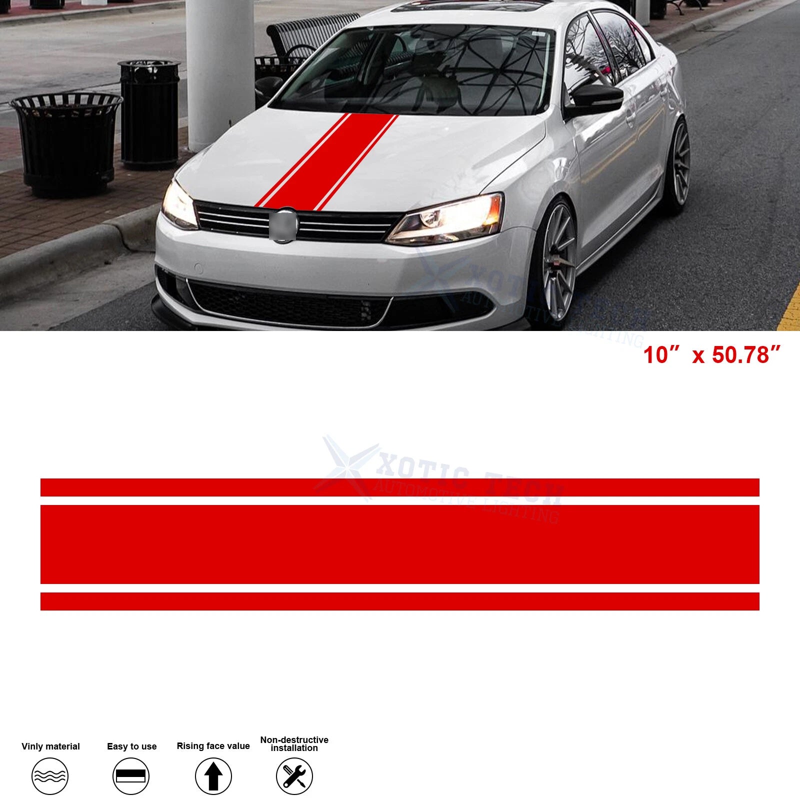 Red KK Vinyl Front Hood Bumper Fender Trunk Stripe Stickers Decals (2010–2020)