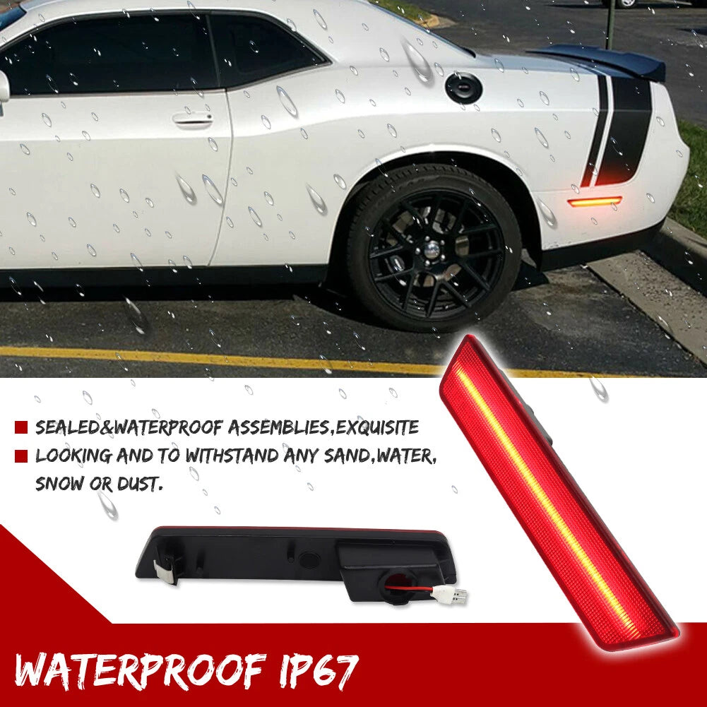 Set of 2 Red Lens LED Rear Bumper Side Marker Lights for Dodge Challenger