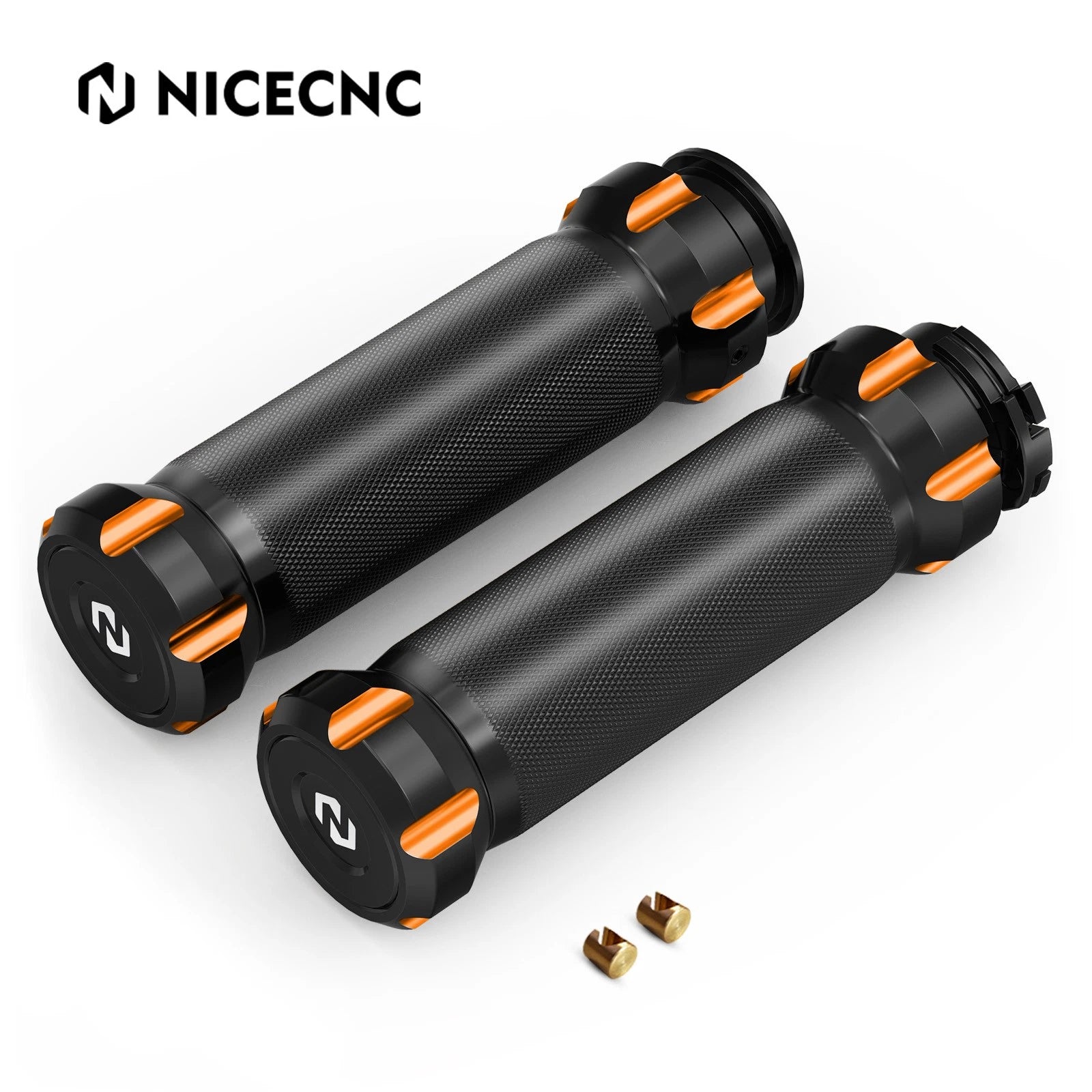 Pair CNC Orange Handlebar Grips for Harley Softail Deuce EFI FXSTDI (2001–2006)