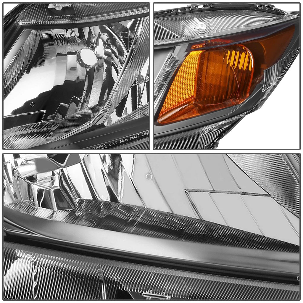 Pair of Black/Amber Signal Headlight Lamps for Honda Civic (2012–2015)