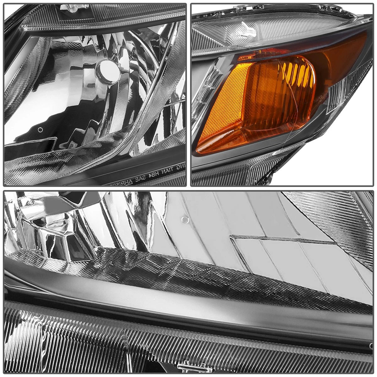 Pair of Black/Amber Signal Headlight Lamps for Honda Civic (2012–2015)