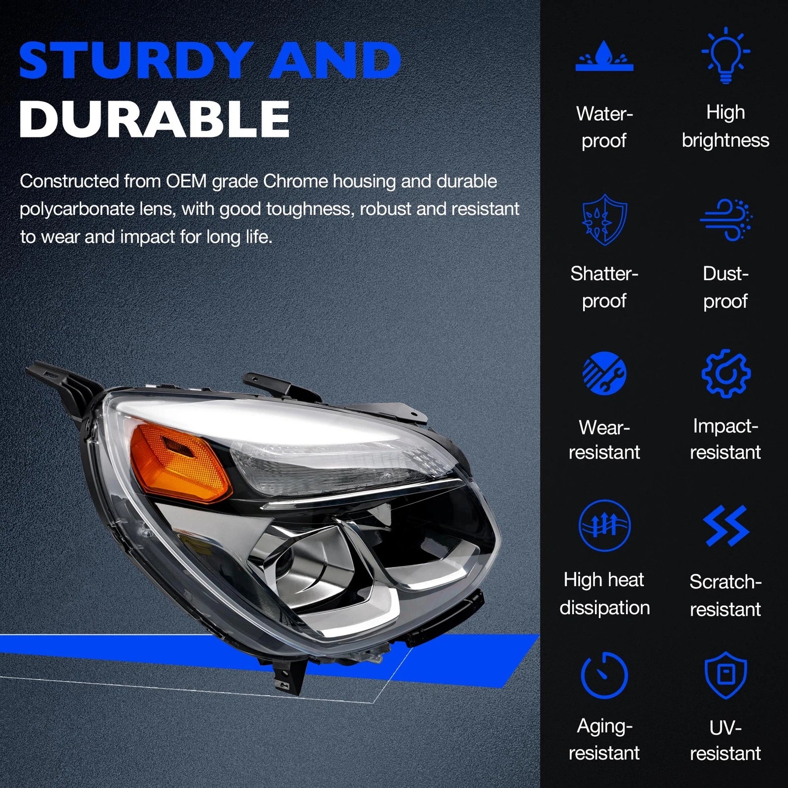 Chrome Halogen Headlight Assembly for Chevy Equinox (2016-2017)