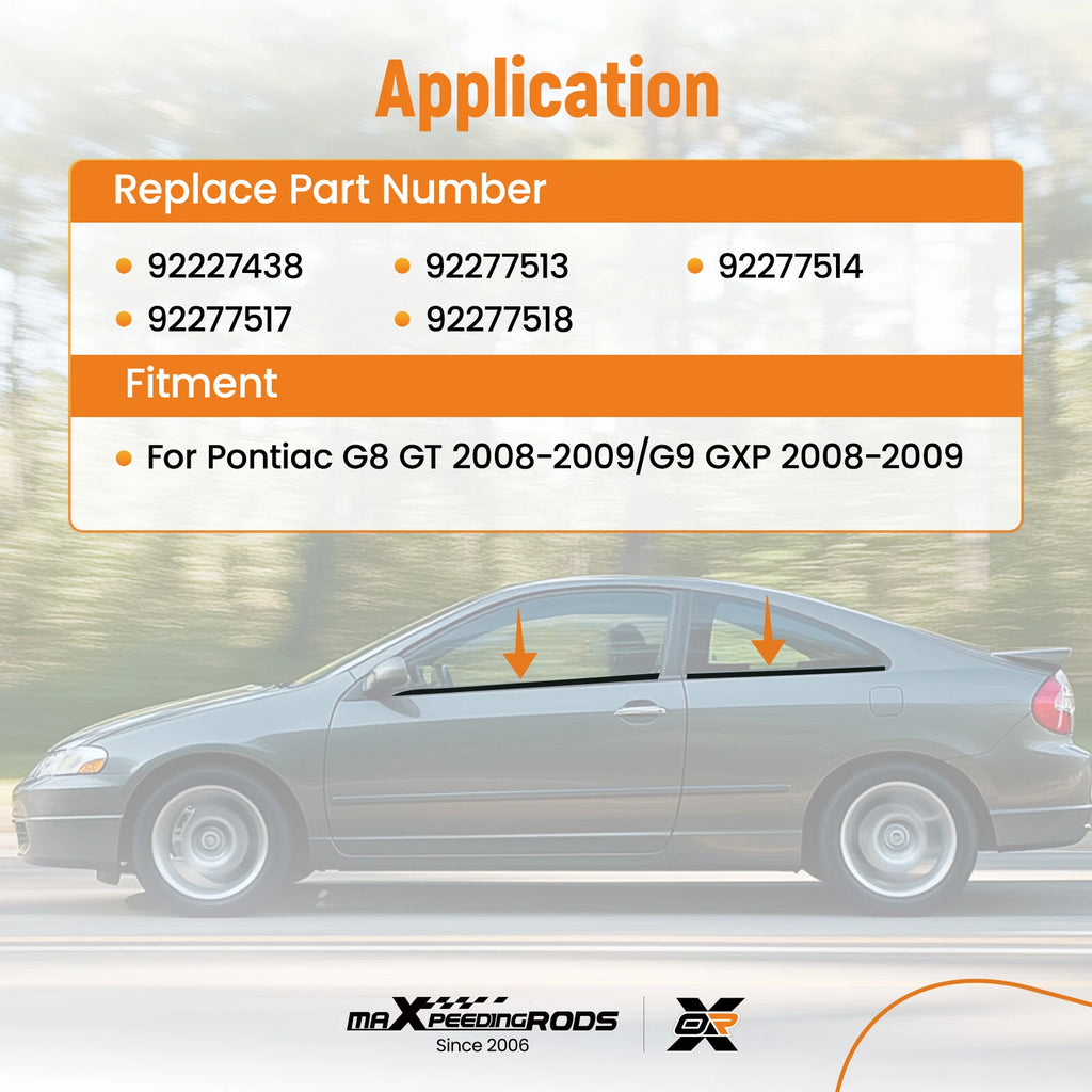 Set of 4 Lower Door Window Reveal Molding Weatherstrip for Pontiac G8 (2008–2009)