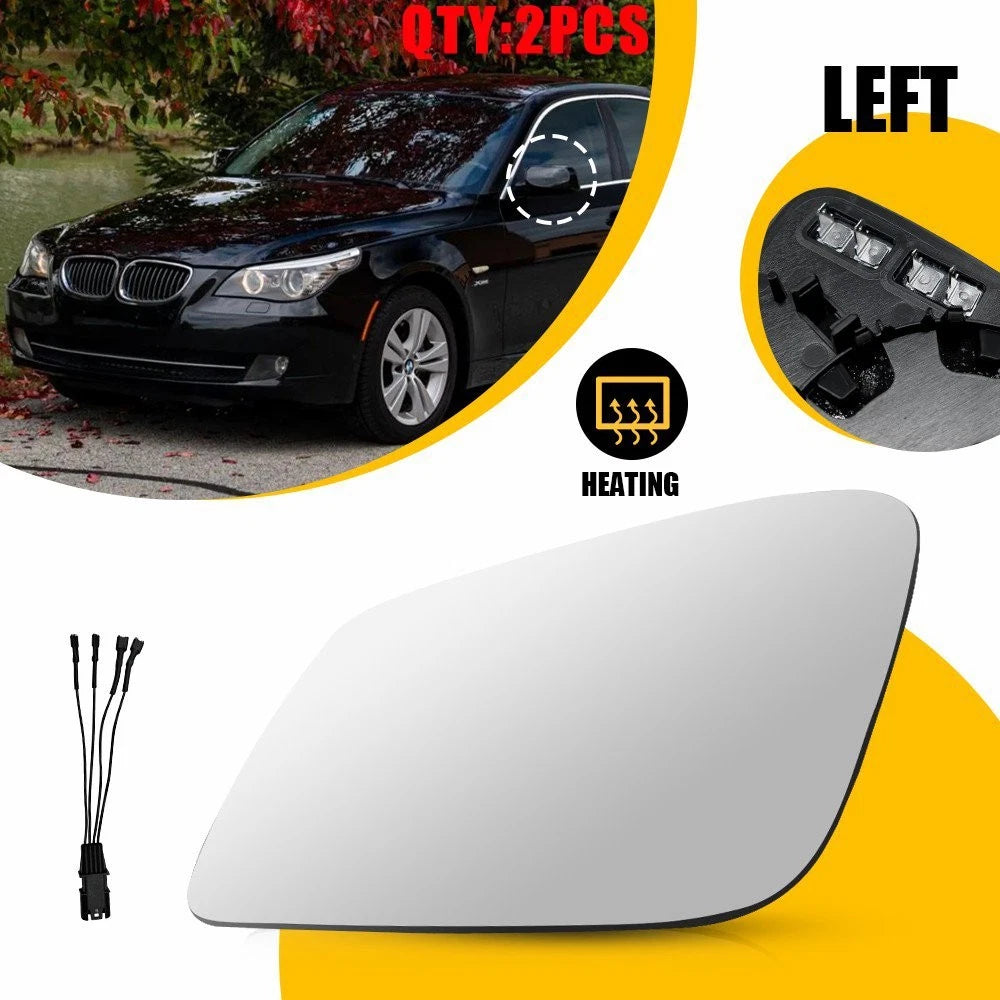 Heated Driver Left Side Mirror Glass for BMW 528i 535i 550i (2010–2016)