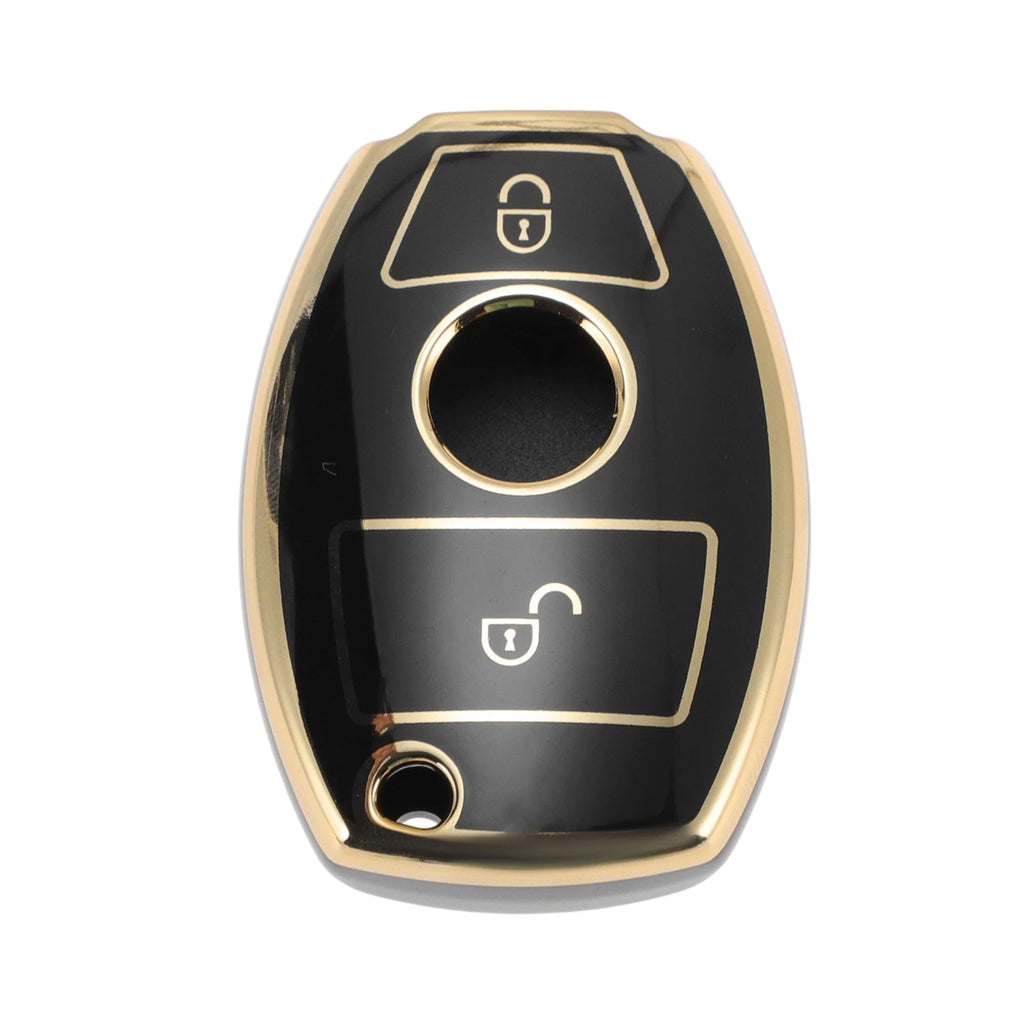 TPU Silicone Car Key Case for Mercedes-Benz (2 Buttons) - Black/Gold Edge