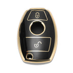 TPU Silicone Car Key Case for Mercedes-Benz (2 Buttons) - Black/Gold Edge