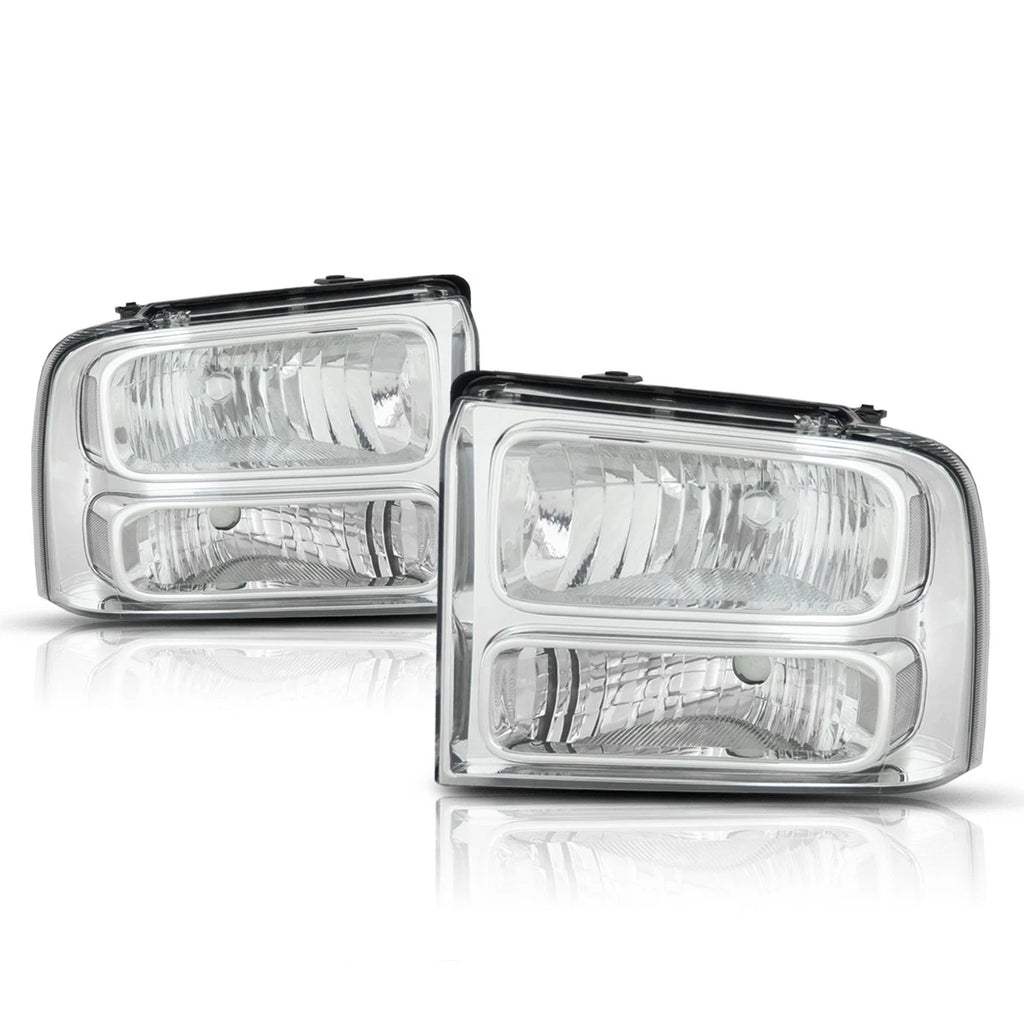 Chrome Housing Headlight Clear Corner Lamps for Ford F250/F350 (2005–2007)