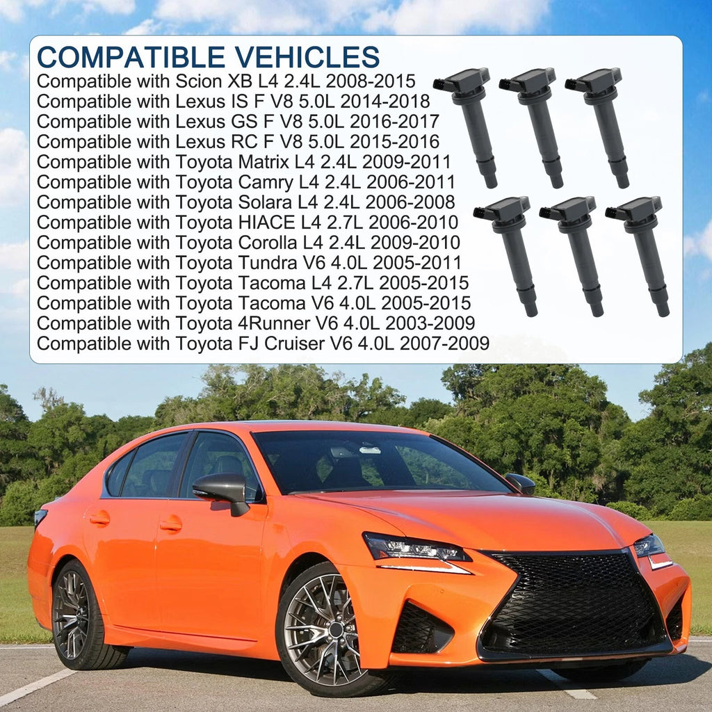 Set of 6 Ignition Coils for Toyota 4Runner Tacoma (2005–2012)