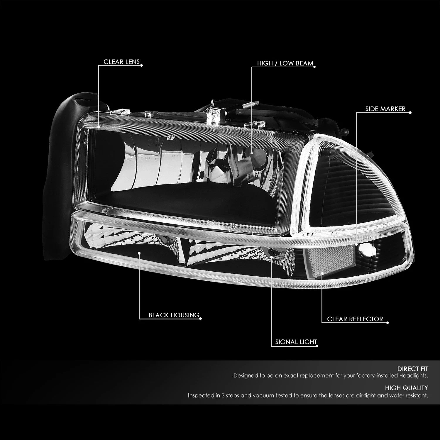 Headlight, Clear Corner, Bumper, LED Fog Light Set for Dakota/Durango (1997–2004)