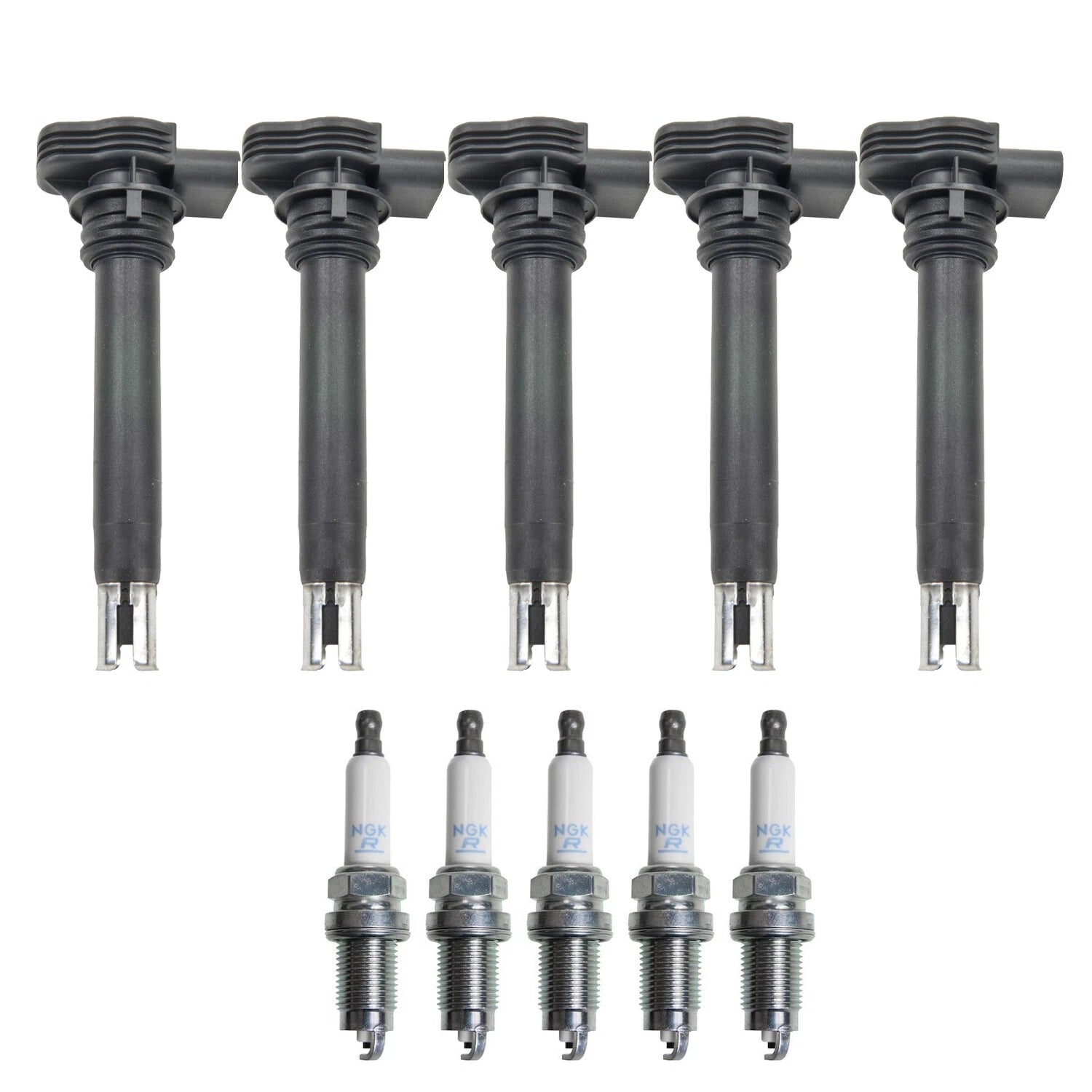 Set of 5 Ignition Coils & Spark Plugs for VW Beetle Golf Jetta (L5)