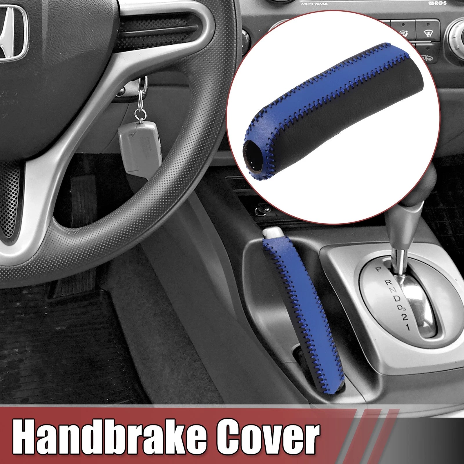 Faux Leather Handbrake Cover for Ford Mustang (2015–2021) Black Blue