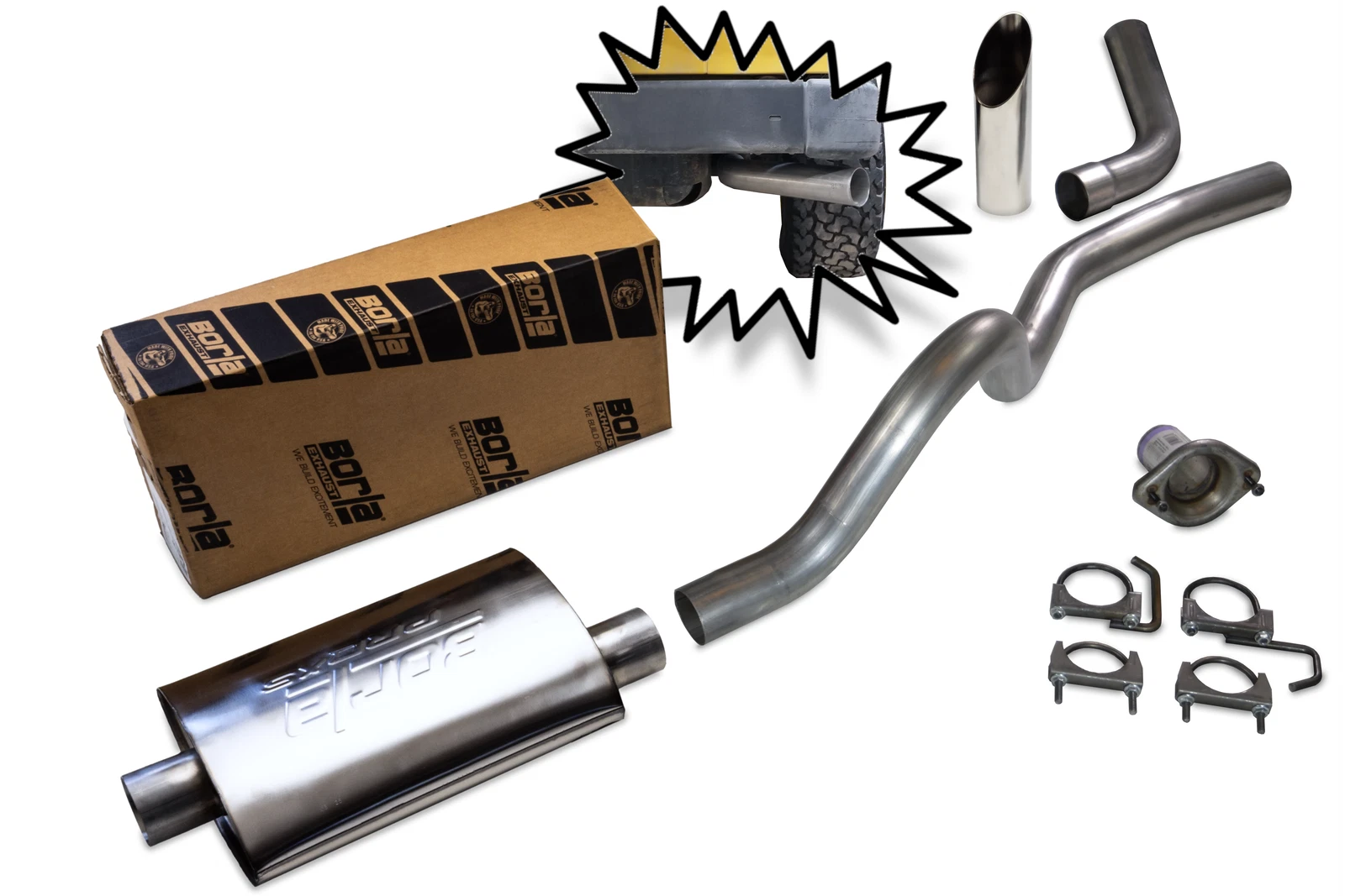 2.5" Aluminized Exhaust Kit for Jeep Wrangler TJ (1997–2000) - Borla Tip, Corner Exit