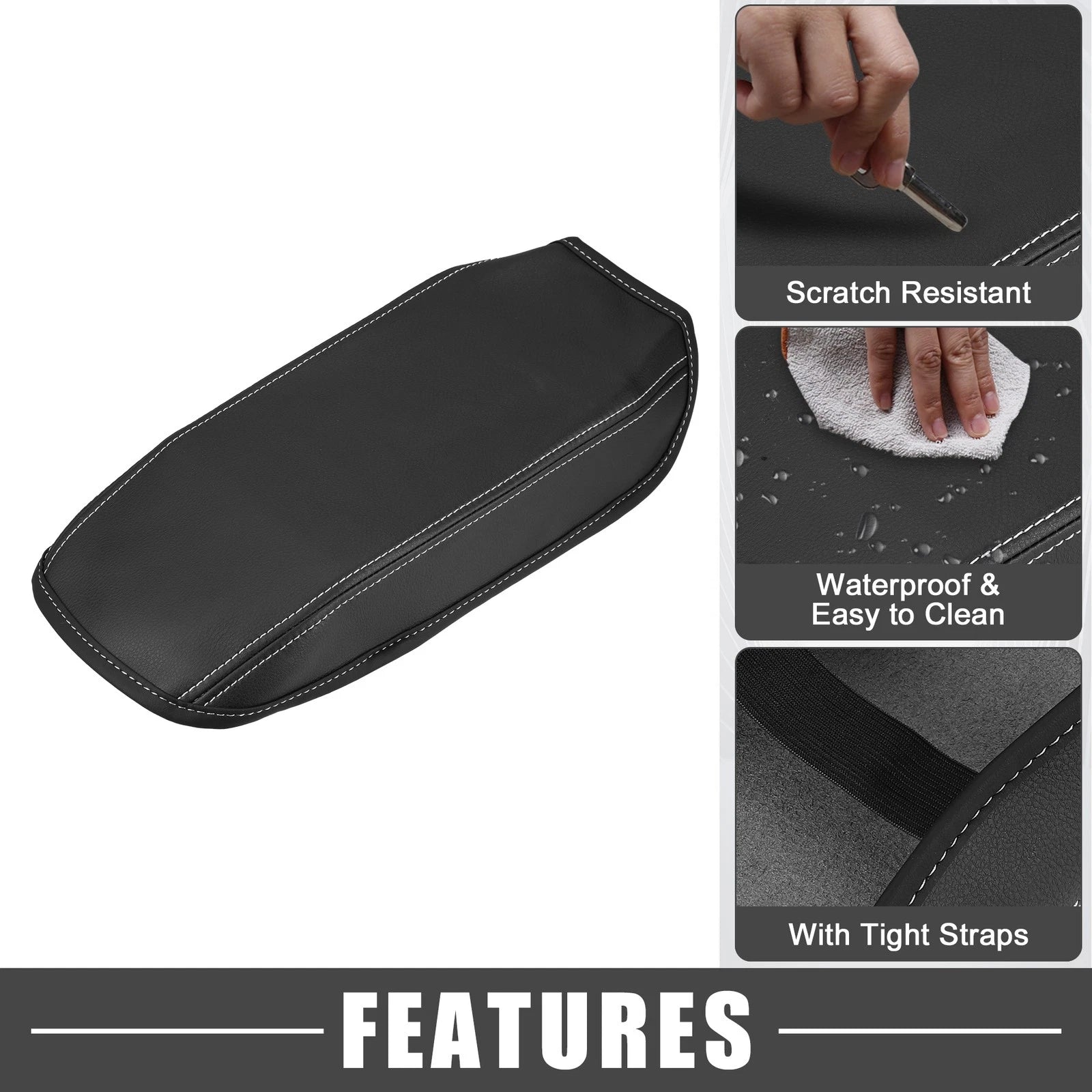 Center Console Pad for Ford Bronco Sport (2020–2023) Black White Stitches