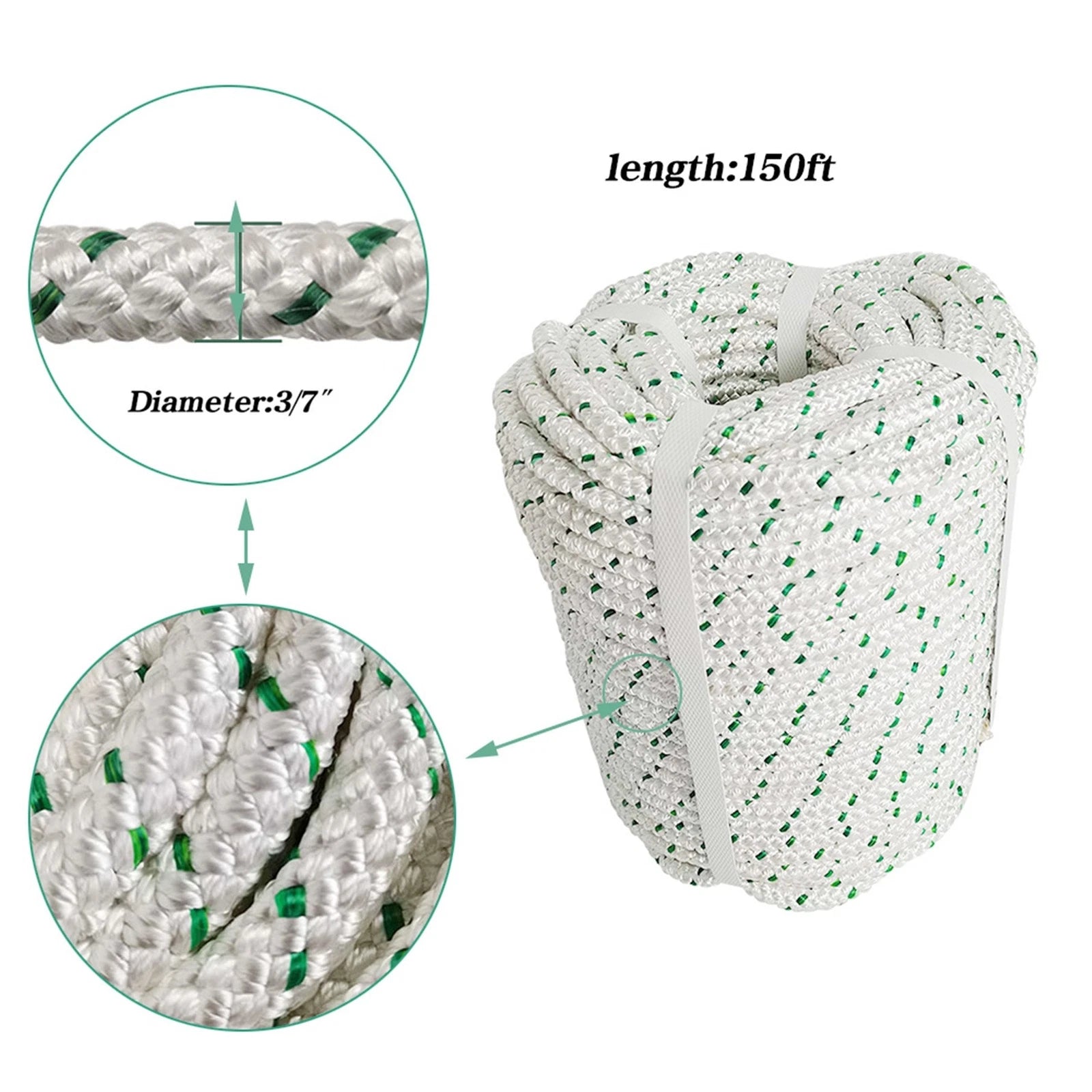 Double Braid Nylon Rope for Arborist Rigging (150' Length)
