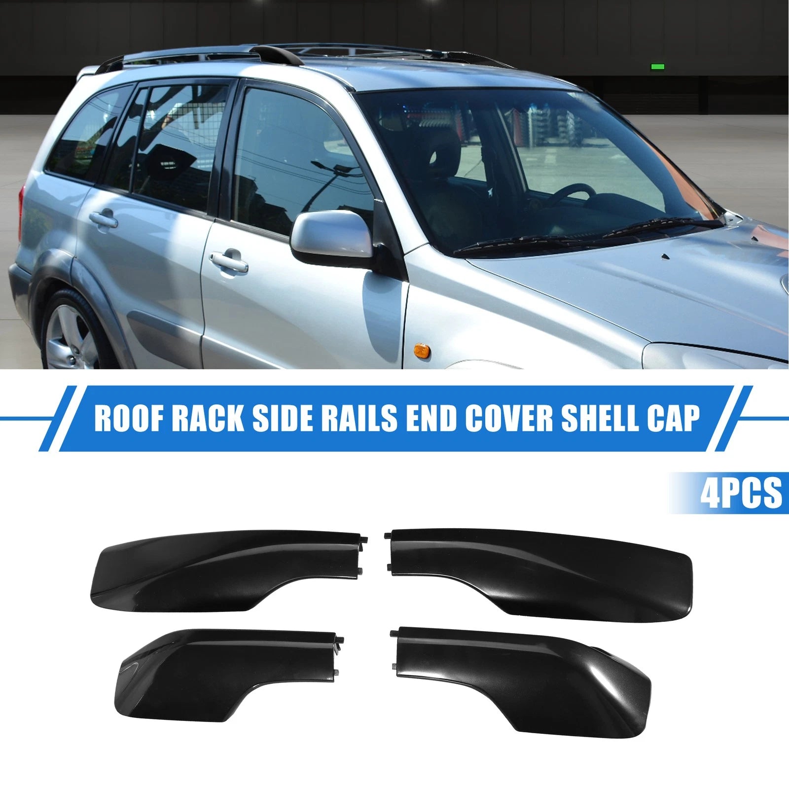 Set of 4 Roof Rack Side Rails End Cover Shells for Toyota RAV4 (2001–2005) Black