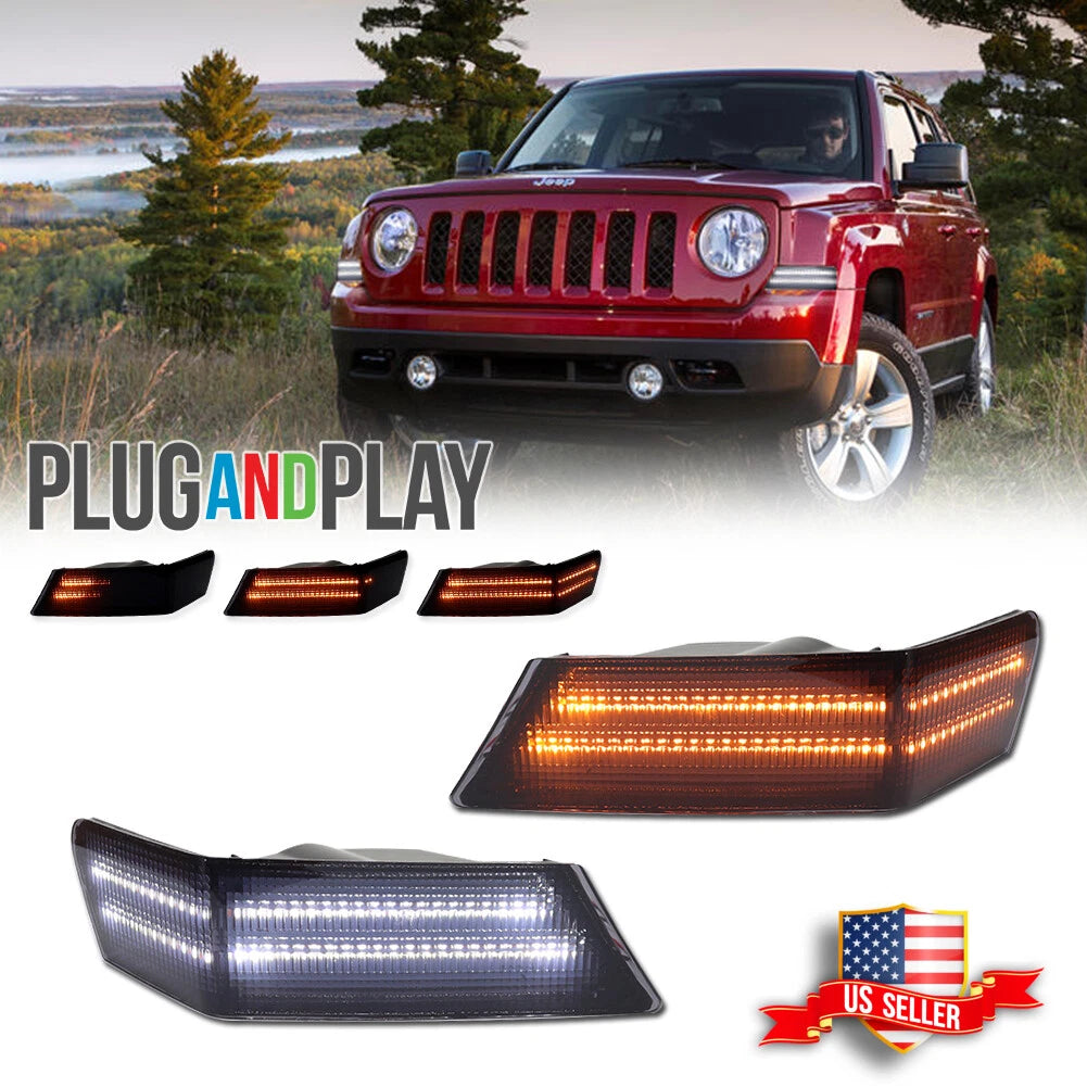 2X Smoke Switchback LED Turn Signal Blinker Corner Lights for Jeep Patriot (2007–2017)