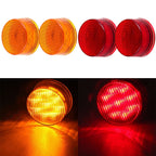Set of 4 Red & Amber 2" Round LED Clearance Side Marker Lights for Trailer